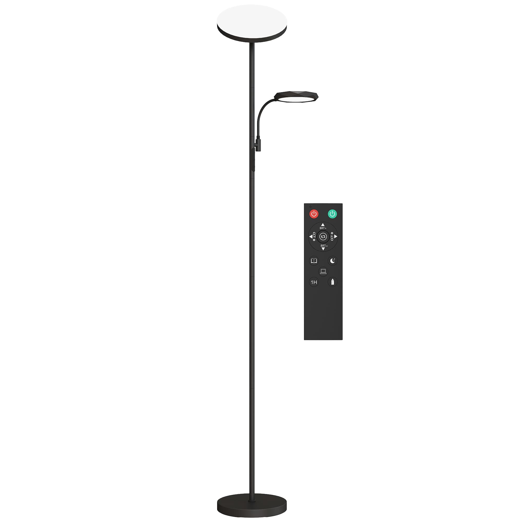HOMCOM Mother and Child Uplighter Floor Lamp for Living Room, Stepless Dimmable Standing Lamp with 4 Scene Modes, 2700K-6500K Colour Temperature, 4 Brightness Levels, Remote & Touch Control, Black