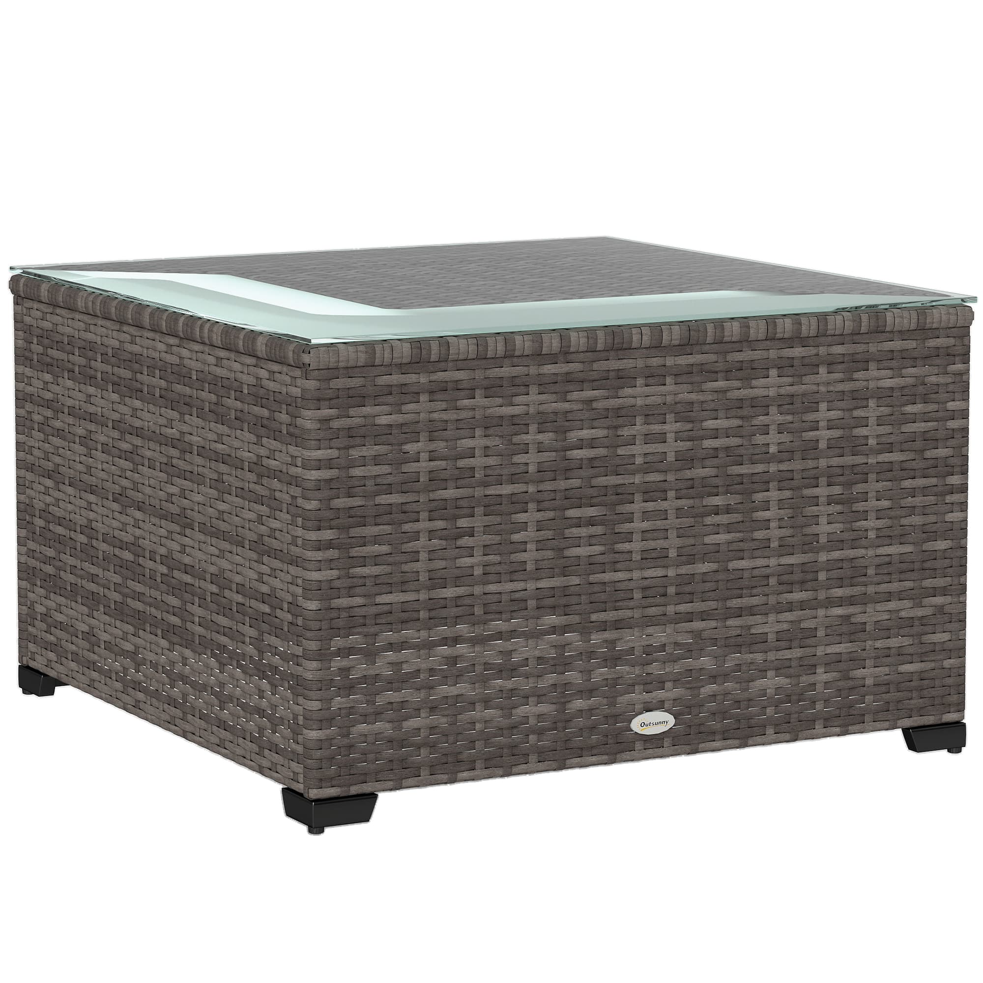 Outsunny 62 x 62cm Glass-Top Rattan Side Table - Black