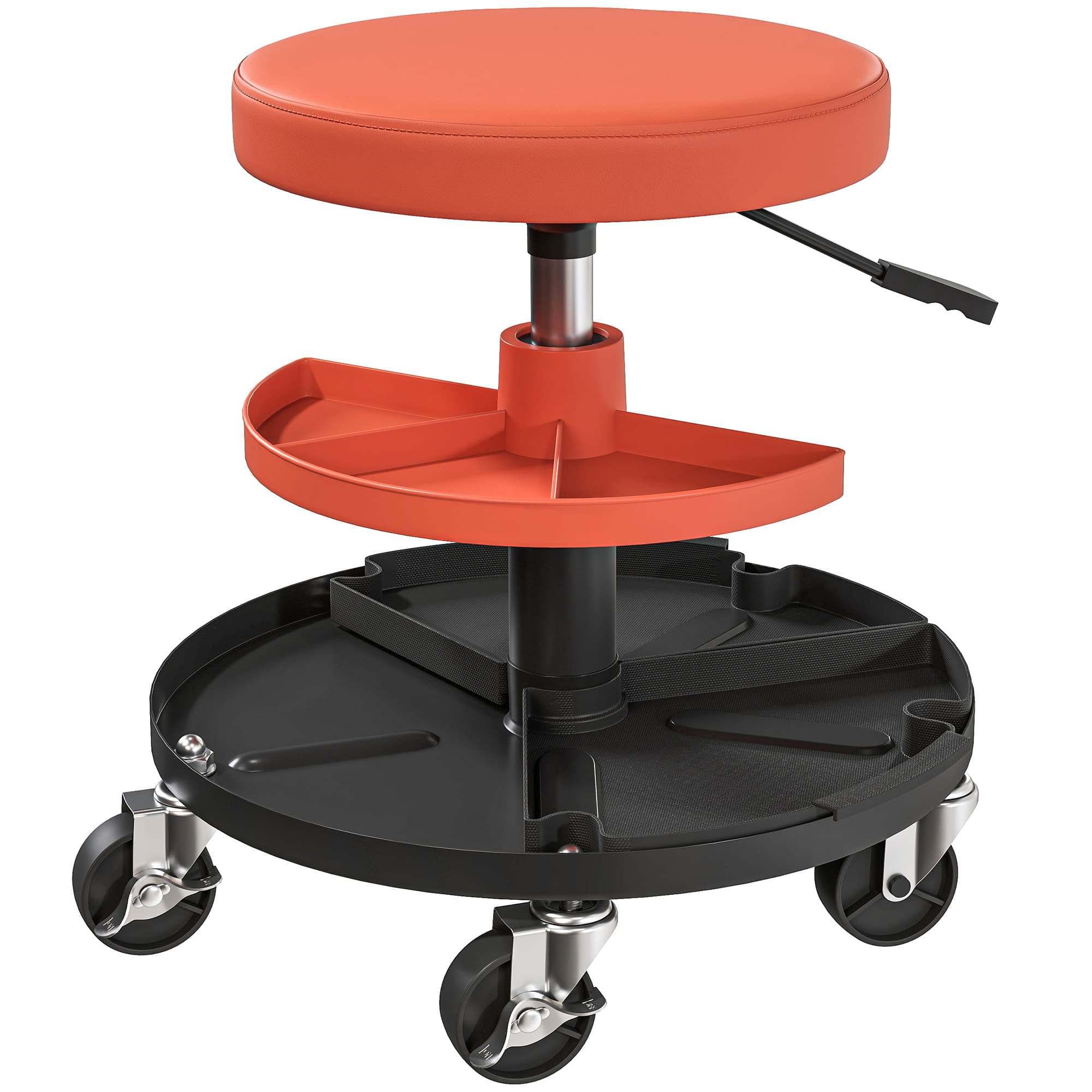 HOMCOM Rolling Mechanic Stool, 135kg Capacity Workshop Stool, 360° Swivel Roller Padded Creeper Seat with Wheels, Tool Trays Storage for Garage, Shop, Auto Repair, Yellow