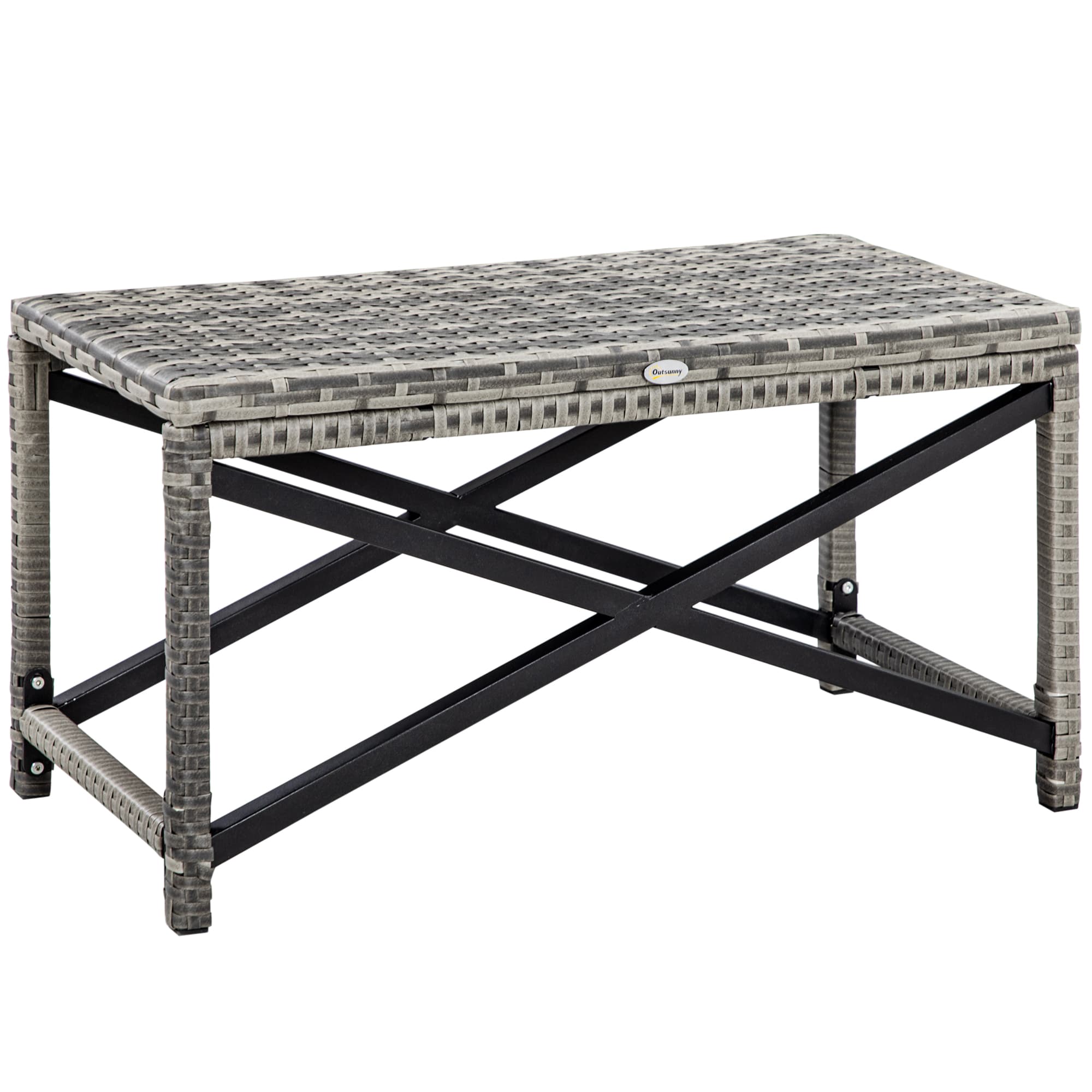 Outsunny PE Wicker Outdoor Coffee Table, Patio Rattan Side Table, with Plastic Board Under the Full Woven Table Top for Patio, Garden Mixed Grey