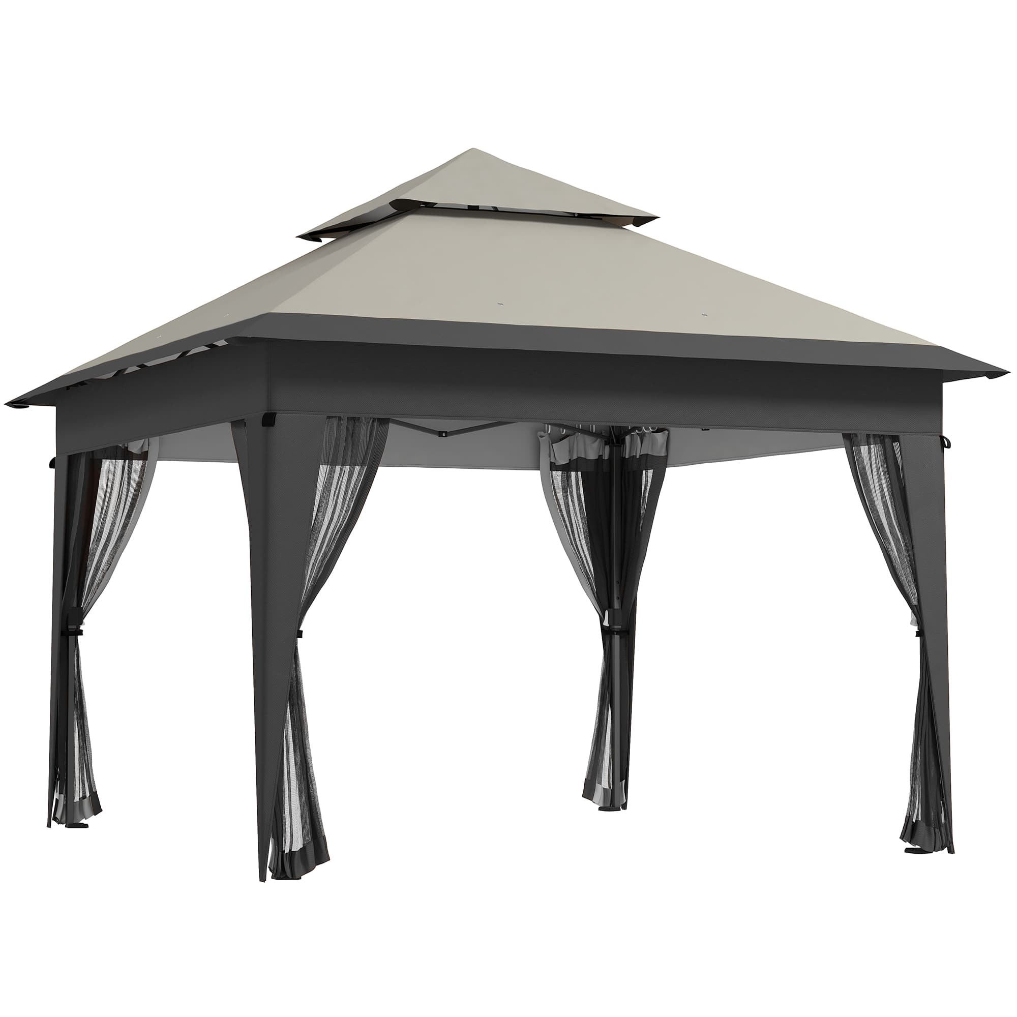 Outsunny 3 x 3(m) Pop Up Gazebo with Mosquito Netting, 1 Person Easy up Marquee Party Tent with 1-Button Push, Double Roof, Sandbags