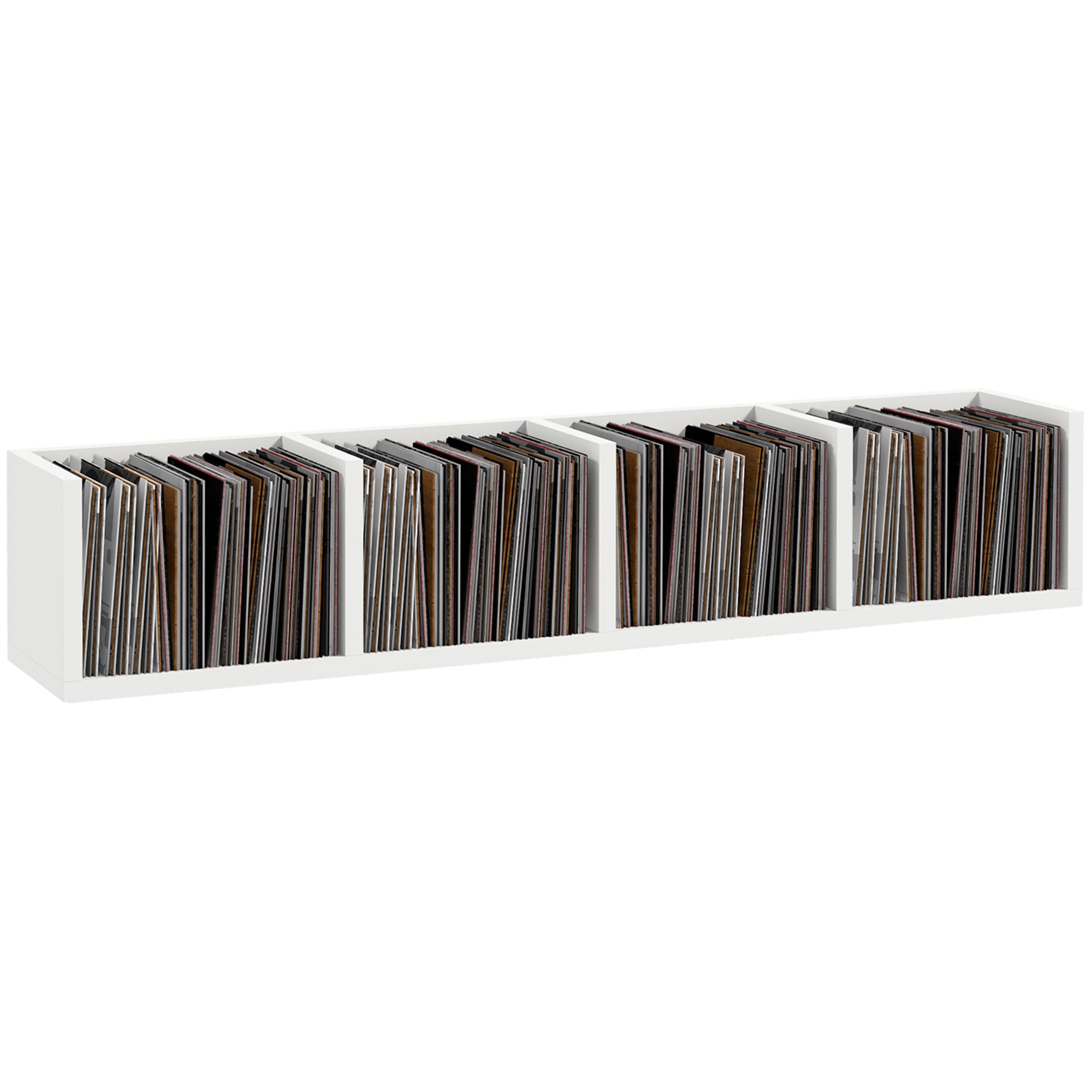 HOMCOM Wall Mount 84 CD / 56 DVD/Blu-ray/ Media Storage Rack 4 Cubes Wooden Shelf Organizer Unit Bookcase Display (White)
