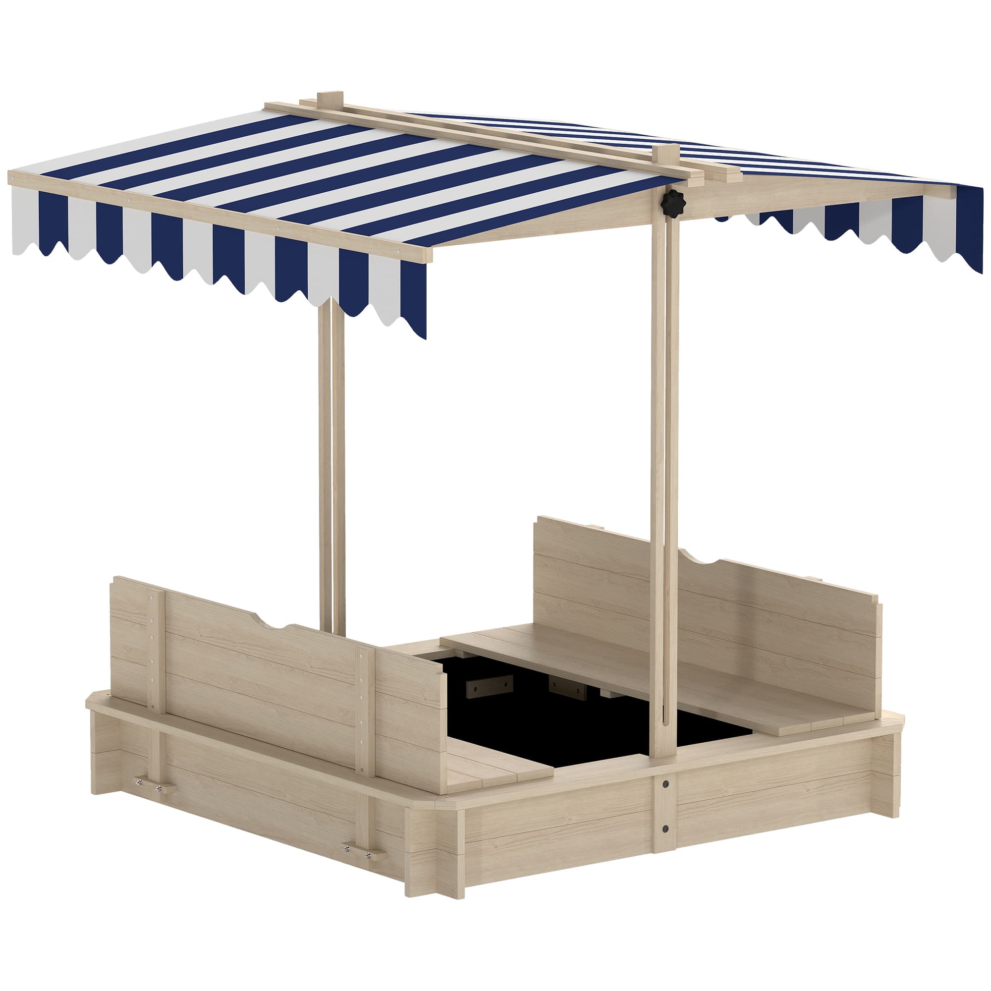 Outsunny Children Cabana Sandbox Kids Square Wooden Sandpit Outdoor Backyard Playset Play Station Adjustable Canopy, 106x106x121cm | Aosom UK