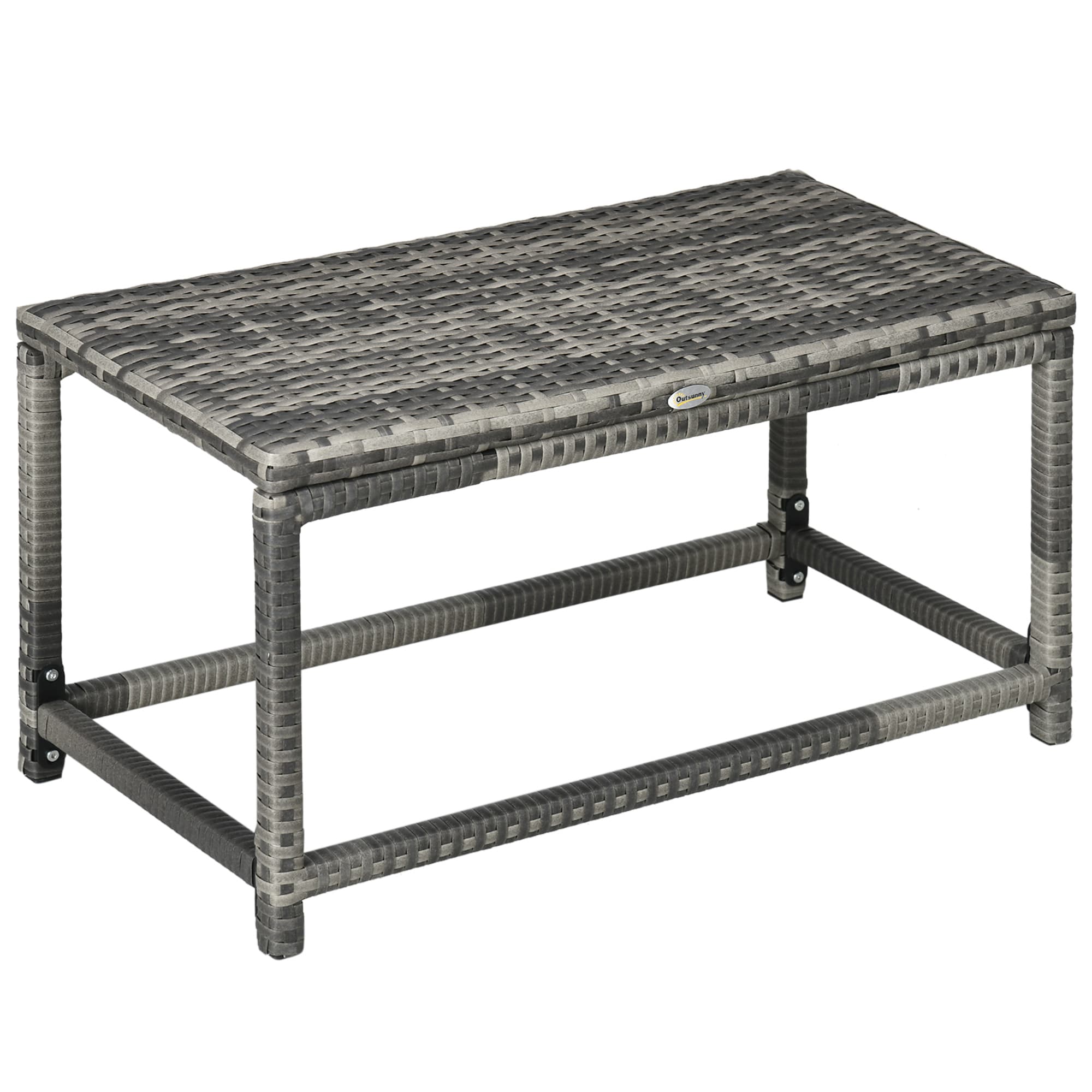 Outsunny Rattan Outdoor Coffee Table, Garden Side Table with Underneath Storage, X-Shape Support, Patio Furniture, Mixed Grey | Aosom UK