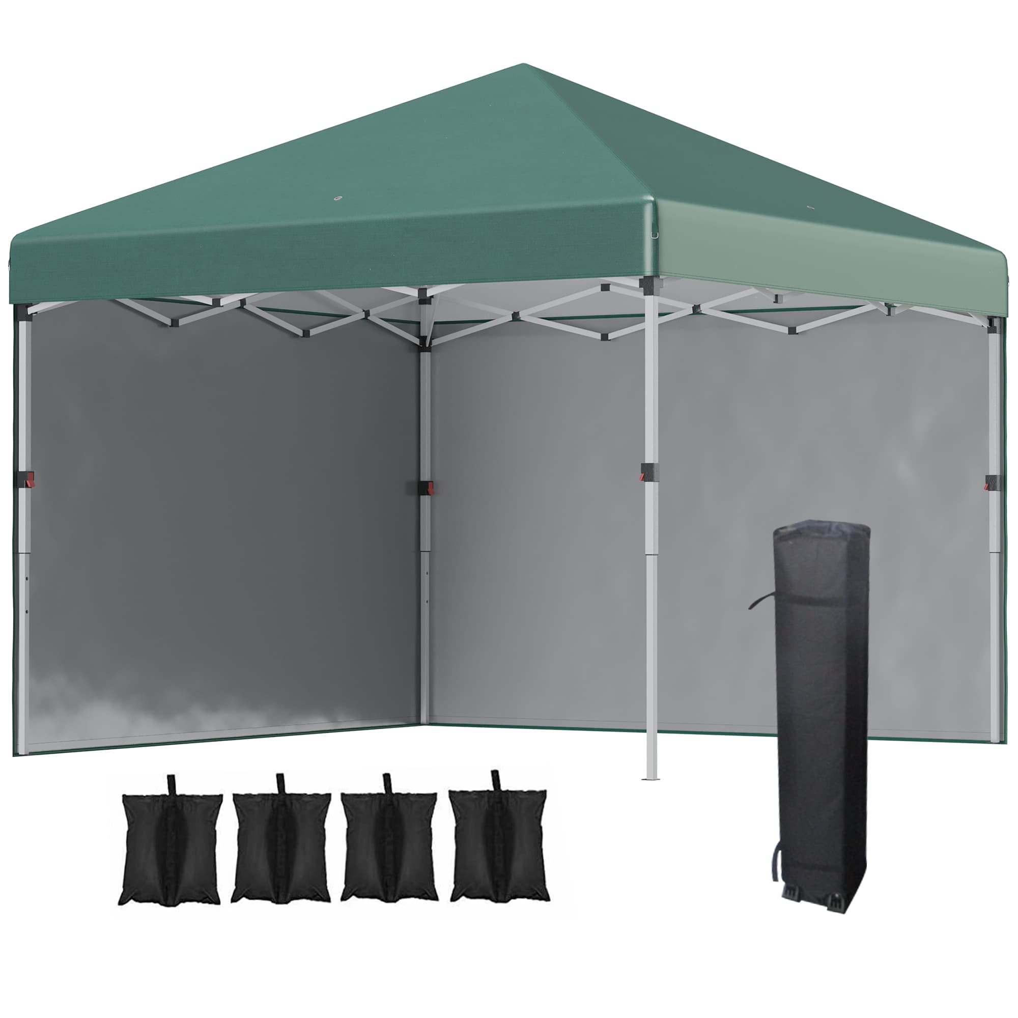 Outsunny 3 x 3m Gazebo Pop Up with Sides, 2 Sidewalls, Leg Weight Bags and Carry Bag, Height Adjustable for Garden, Patio, Green | Aosom UK