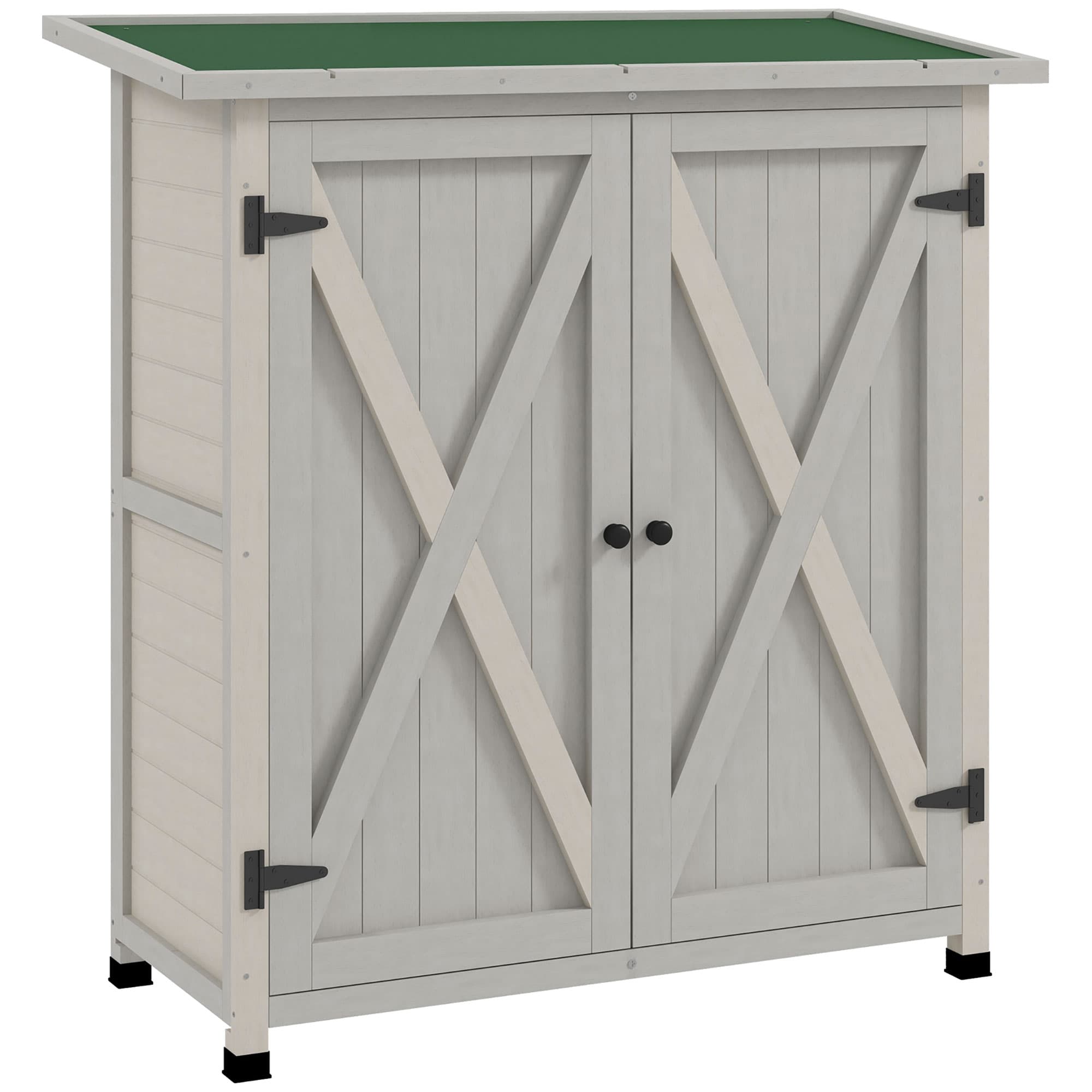 Outsunny 47 x 97cm Garden Cupboard, Fir Tool Cabinet with 3-Tier Shelves & Double Door for Patio, Light Grey | Aosom UK