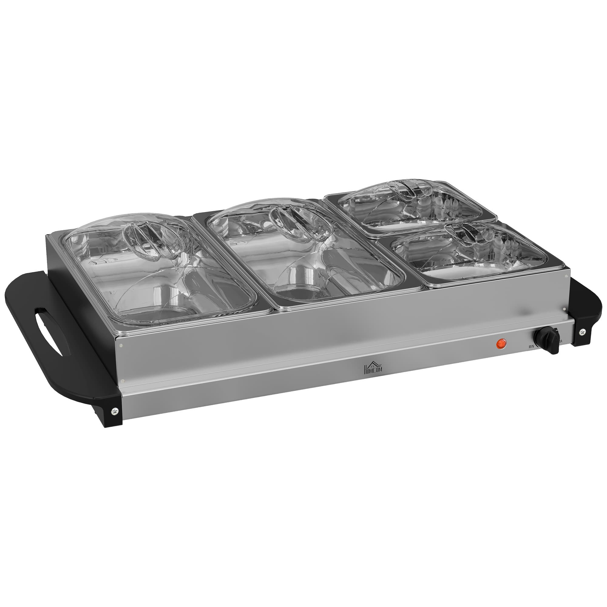 HOMCOM 4 Tray Electric Food Warmer Buffet Server with Plate Warmer Function, Cool Touch Handles, Adjustable Temperature, 300W | Aosom UK