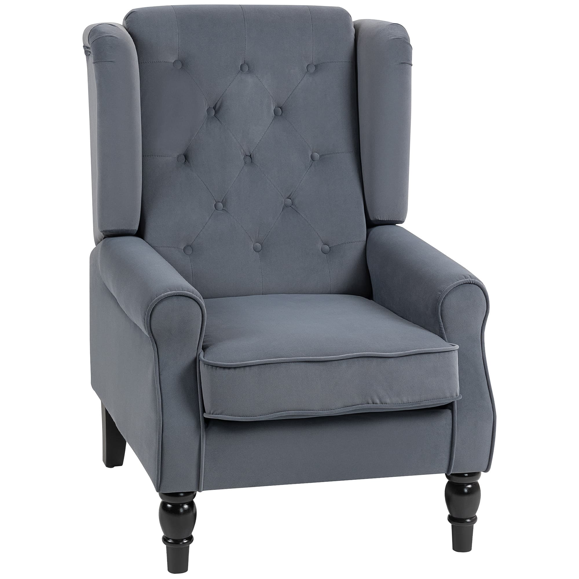 HOMCOM Wingback Accent Chair, Retro Upholstered Button Tufted Occasional Chair for Living Room and Bedroom, Grey | Aosom UK