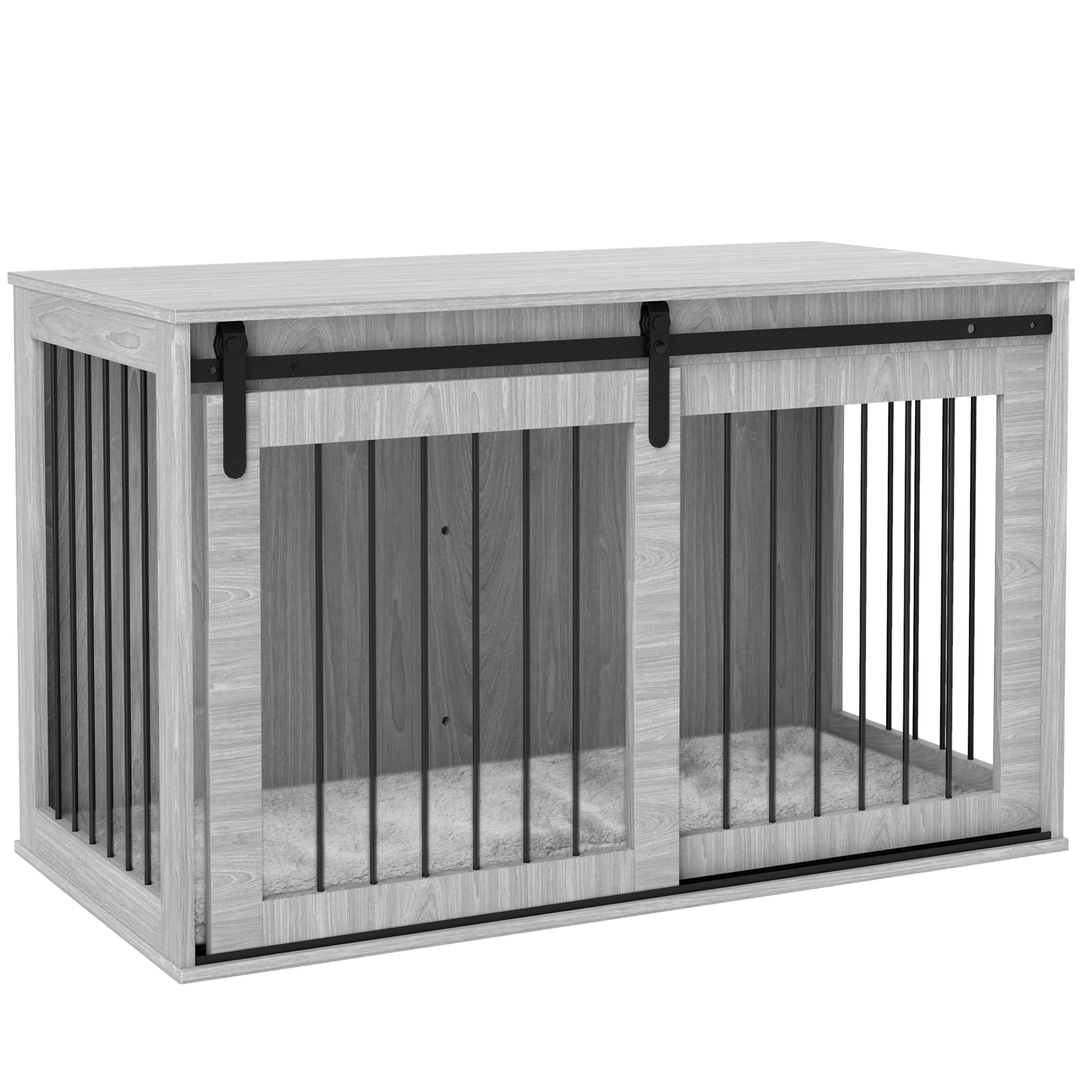 PawHut 46.46'' Dog Crate Furniture with Removable Cushion & Security Latch for Extra Large Dogs - Grey | Aosom UK