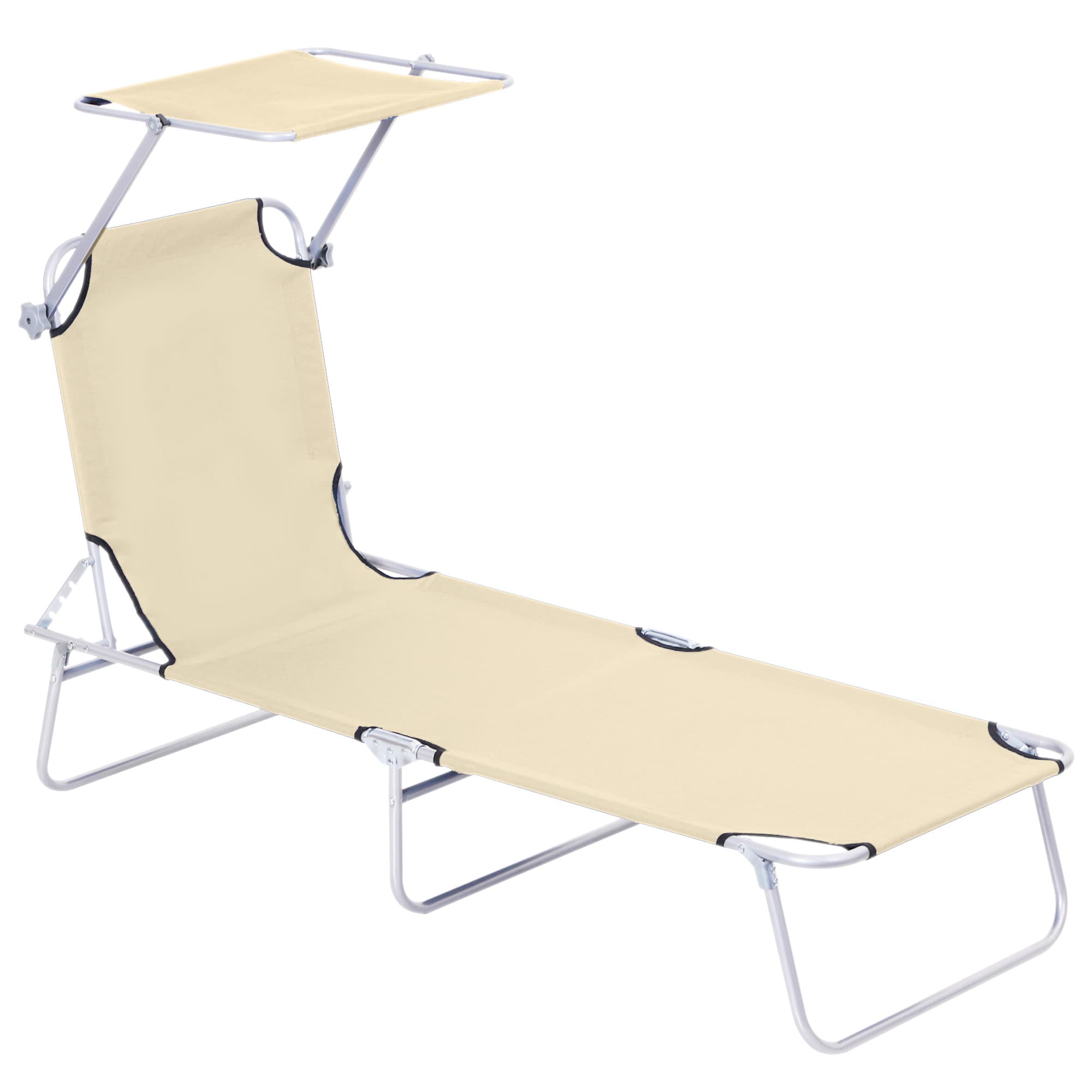 Outsunny Sun Lounger with Reclining Back, Folding Design & Sun Shade, Ideal for Garden & Beach, Beige | Aosom UK