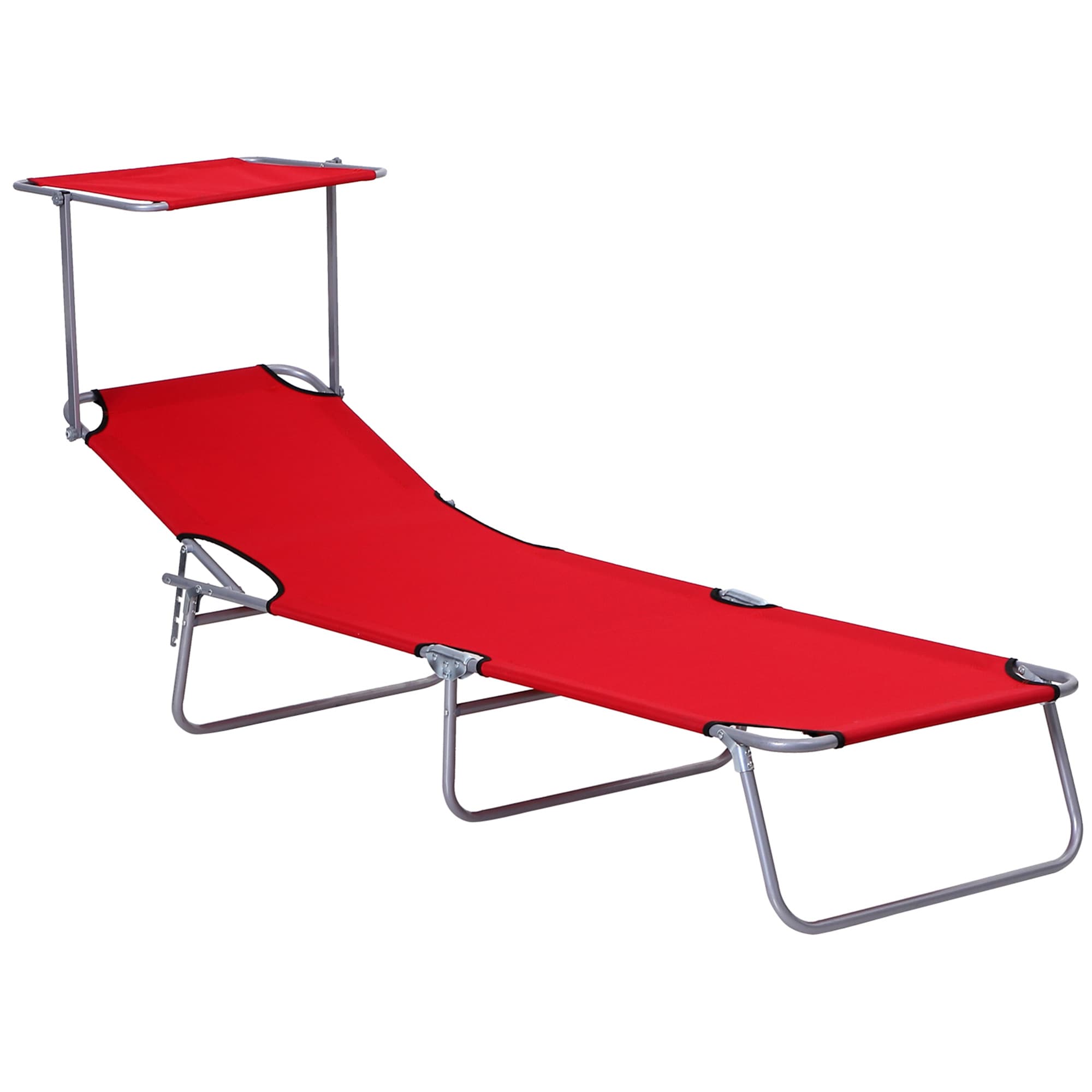 Outsunny Folding Sun Lounger, Adjustable Recliner with Sun Shade Awning for Beach & Patio, Blue | Aosom UK