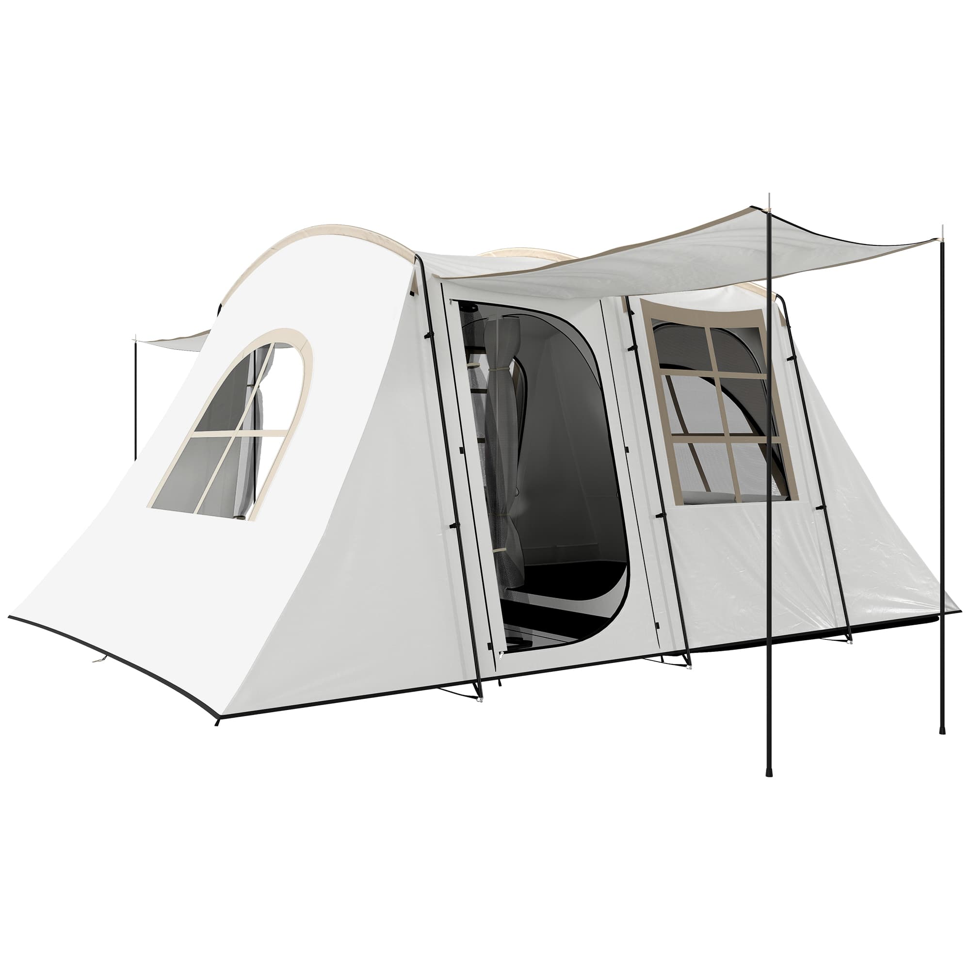 Outsunny 3-4 Man Tunnel Tent, Family Camping Tent with Porch, Bedroom and Living Area, Sewn in Groundsheet, 3000mm Waterproof, Portable with Bag for Hiking, Festival, Backpacking, Khaki