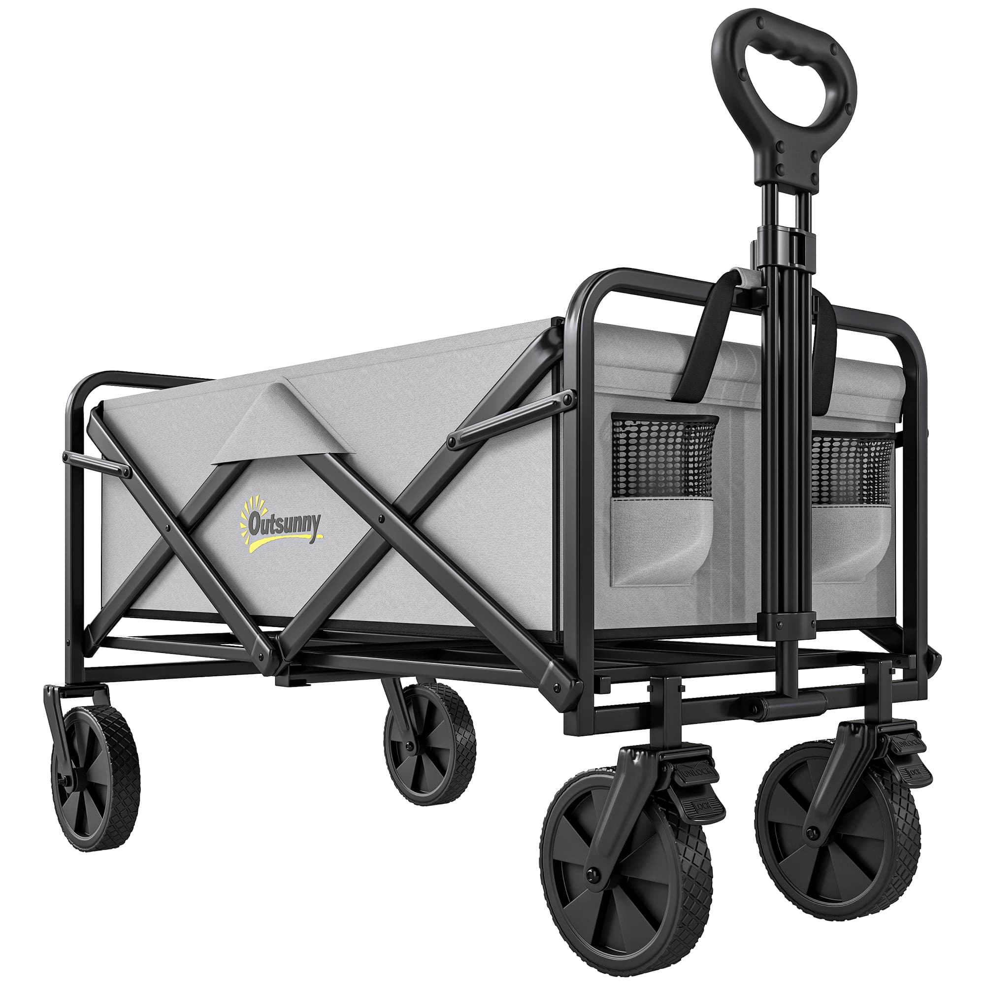 Outsunny Portable Folding Wagon, Pull Along Cargo Trolley with Telescopic Handle, Dark Grey | Aosom UK