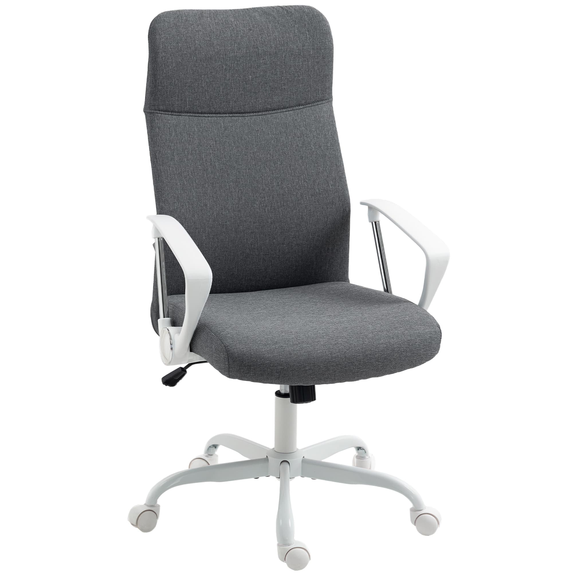 HOMCOM Fabric High Back Office Chair with Adjustable Height, Scratch-Resistant Treatment, Grey | Aosom UK