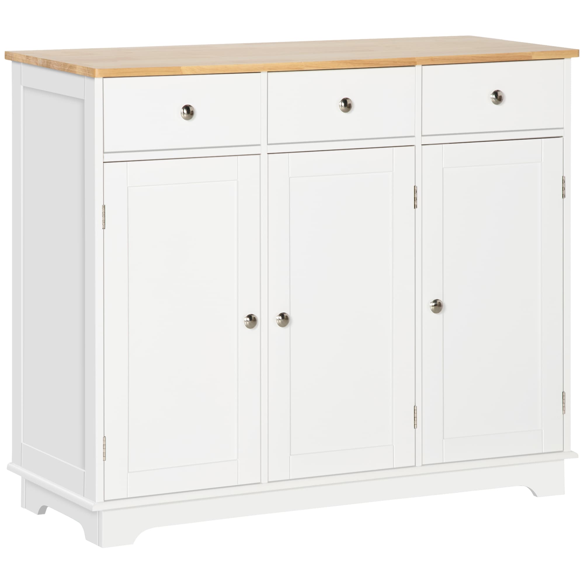 HOMCOM Modern Sideboard with Rubberwood Top, Buffet Cabinet with Storage Cabinets, Drawers and Adjustable Shelves for Living Room, White | Aosom UK