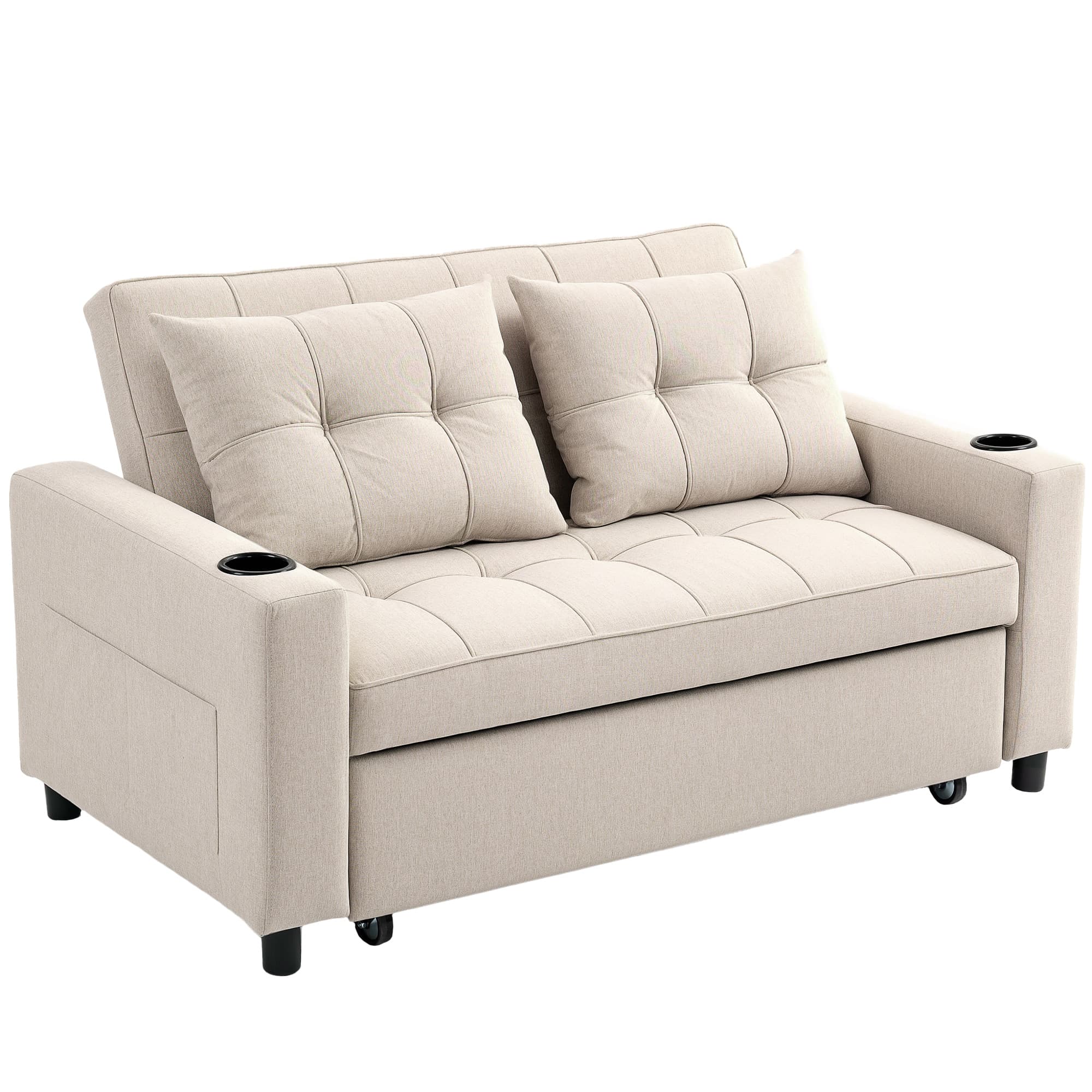 HOMCOM Two-Seater Pull-Out Sofa Bed, Cat Scratch Resistant, Beige | Aosom UK
