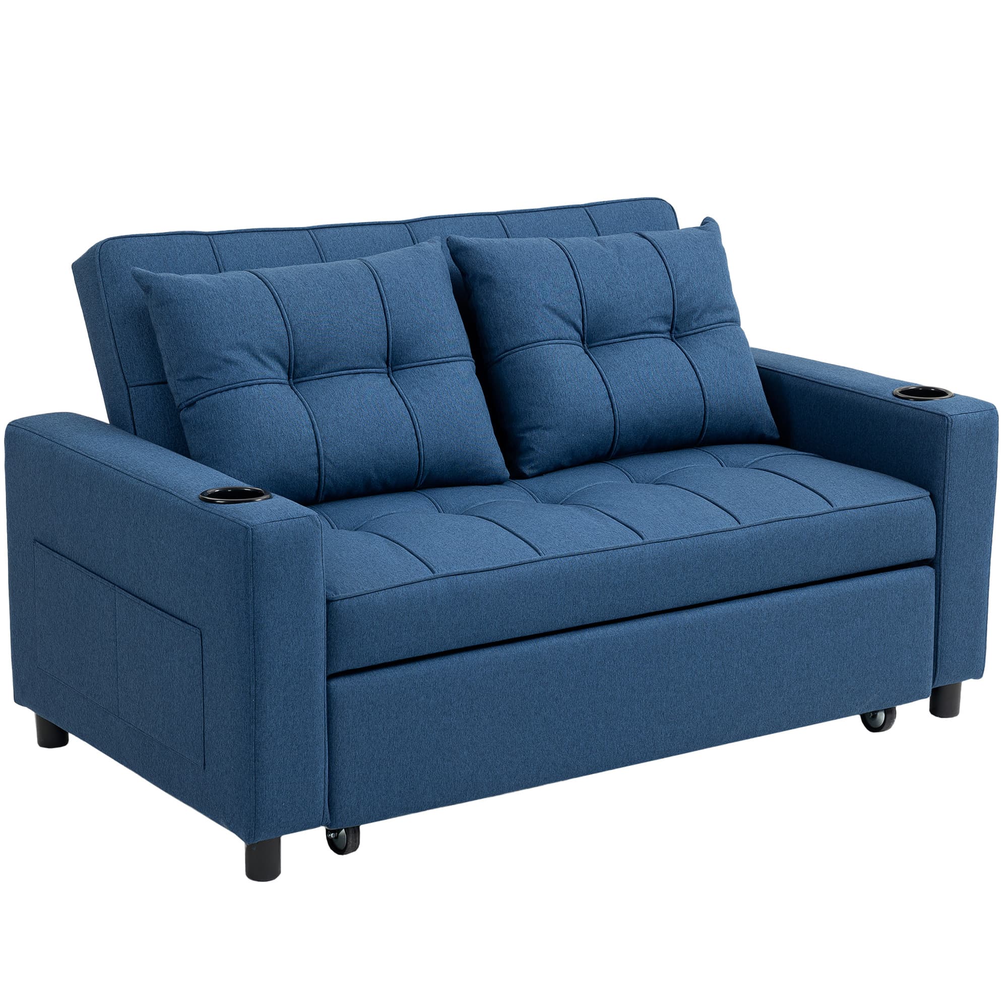 HOMCOM 2-Seater Sofa Bed with 3-Level Adjustable Back, Anti-Cat-Scratch Sofa Bed with Storage for Overnight Guest, Dark Blue | Aosom UK
