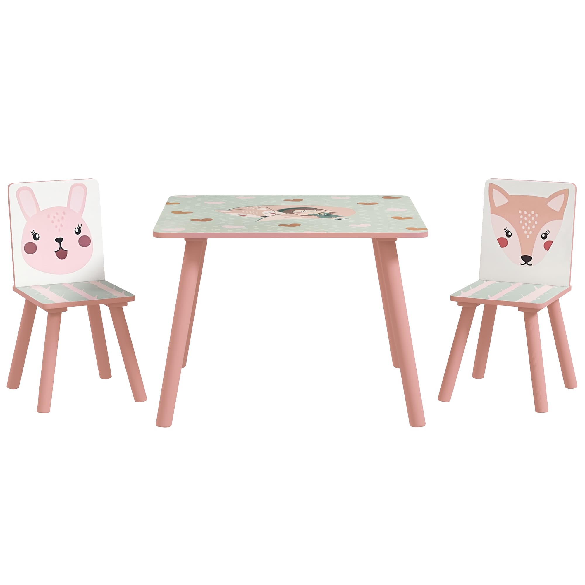 ZONEKIZ Toddler Desk and Chair Set, Kids Activity Table with Two Chairs, Furniture for Ages 3-6, Pink | Aosom UK