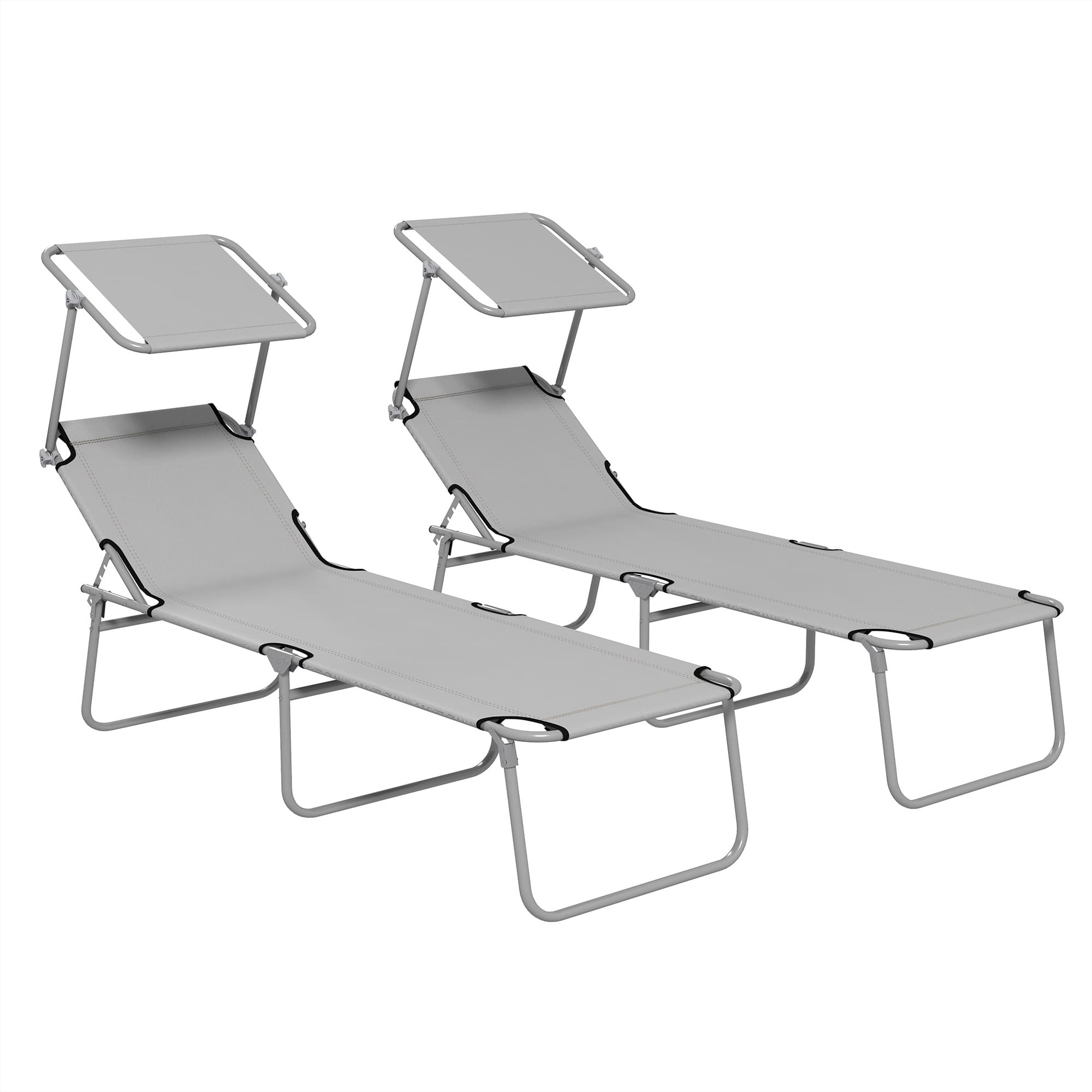 Outsunny Outdoor Foldable Sun Lounger Set of 2, 4 Level Adjustable Backrest Reclining Sun Lounger Chair with Angle Adjust Sun Shade Awning | Aosom UK