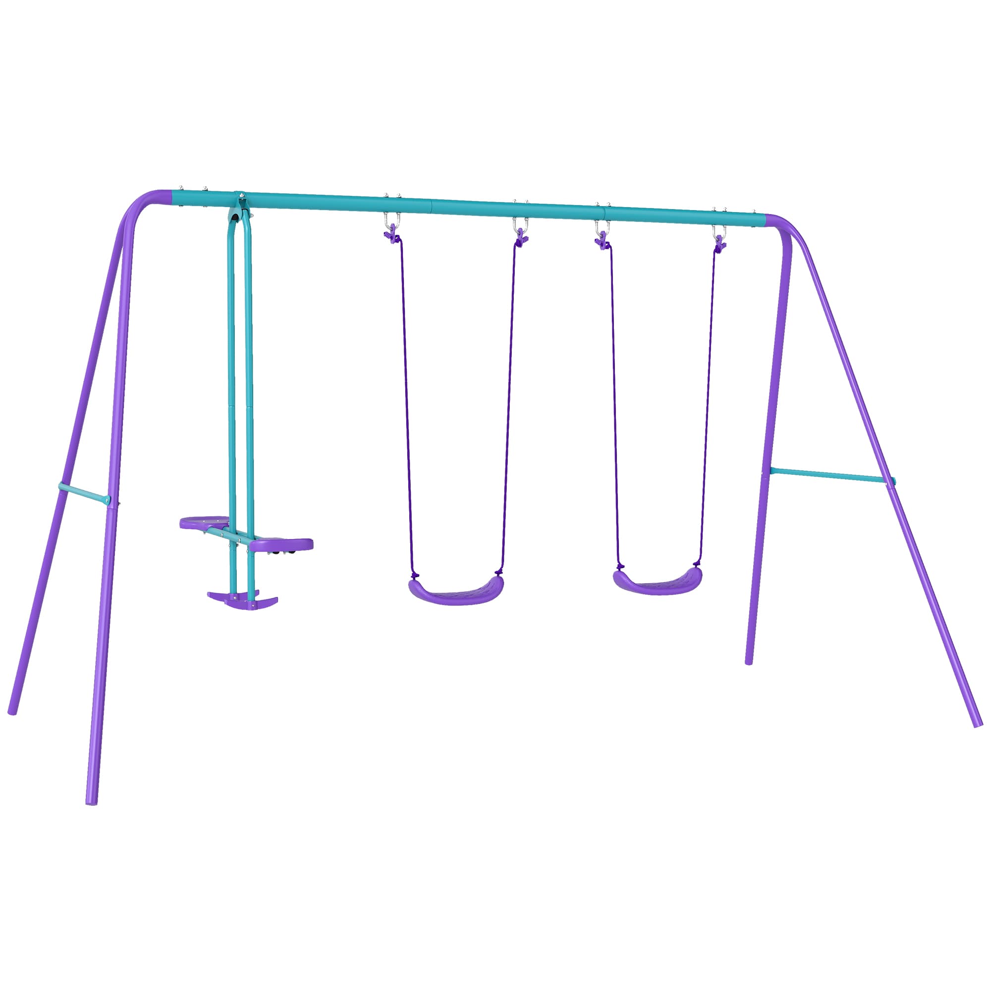 Outsunny Height Adjustable Metal Swing Set with Glider, Two Swing Seats and Adjustable Height, Outdoor Heavy Duty A-Frame
