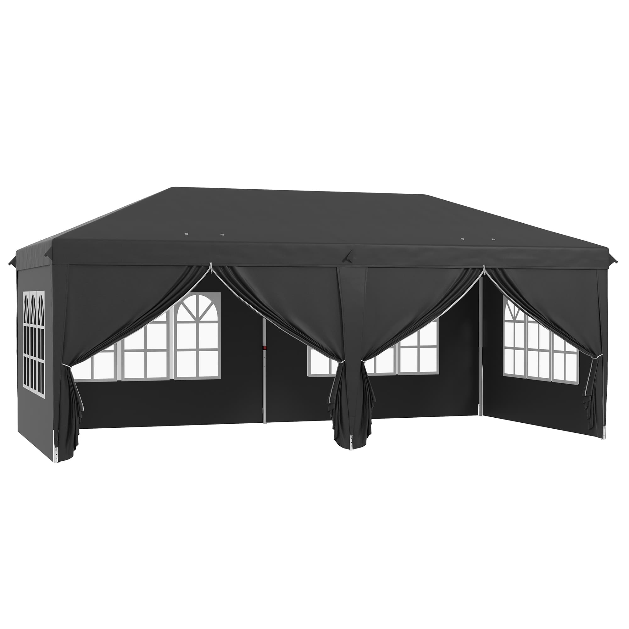 Outsunny 3 x 6m Pop Up Gazebo with Sides, Portable Height Adjustable Party Tent with Storage Bag for Garden and Event, Black | Aosom UK