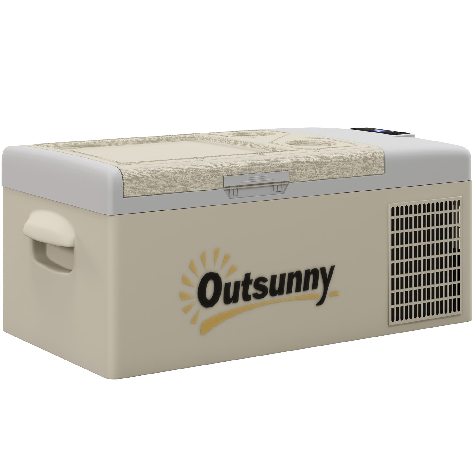 Outsunny 16L Car Fridge Freezer, Portable Car Refrigerator with 12V/24V DC and 100-240V AC, Khaki | Aosom UK