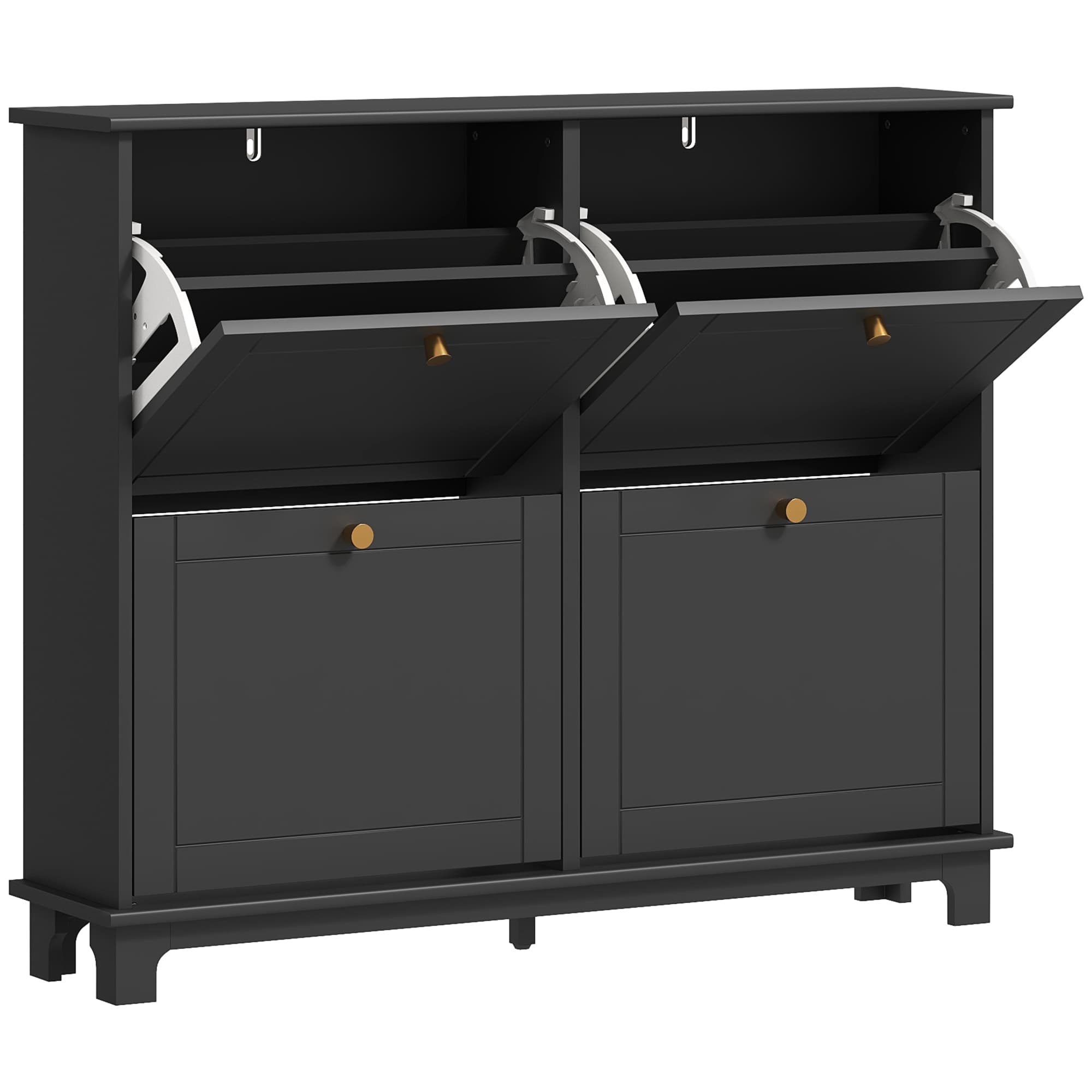 HOMCOM Narrow Shoe Storage Cabinet, Slim Shoe Cabinet with 4 Flip Drawers, Adjustable Shelves for 16 Pairs of Shoes, Black