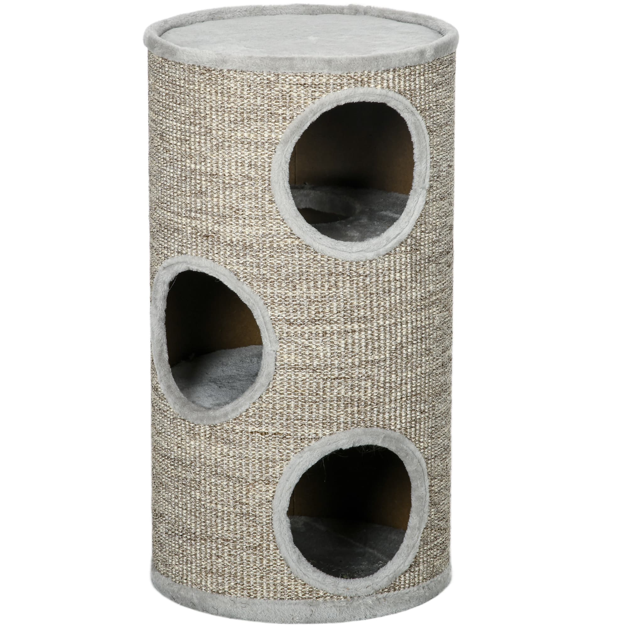 PawHut Cat Tree Barrel, Kitten Climbing Tower, Indoor Sisal Covered, Cosy Platform, Light Grey | Aosom UK