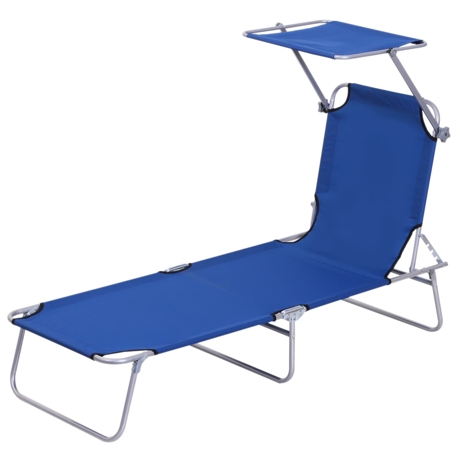 Outsunny Folding Recliner: Adjustable Sun Lounger with Sunshade, Beach & Garden Relaxation, Azure Blue | Aosom UK