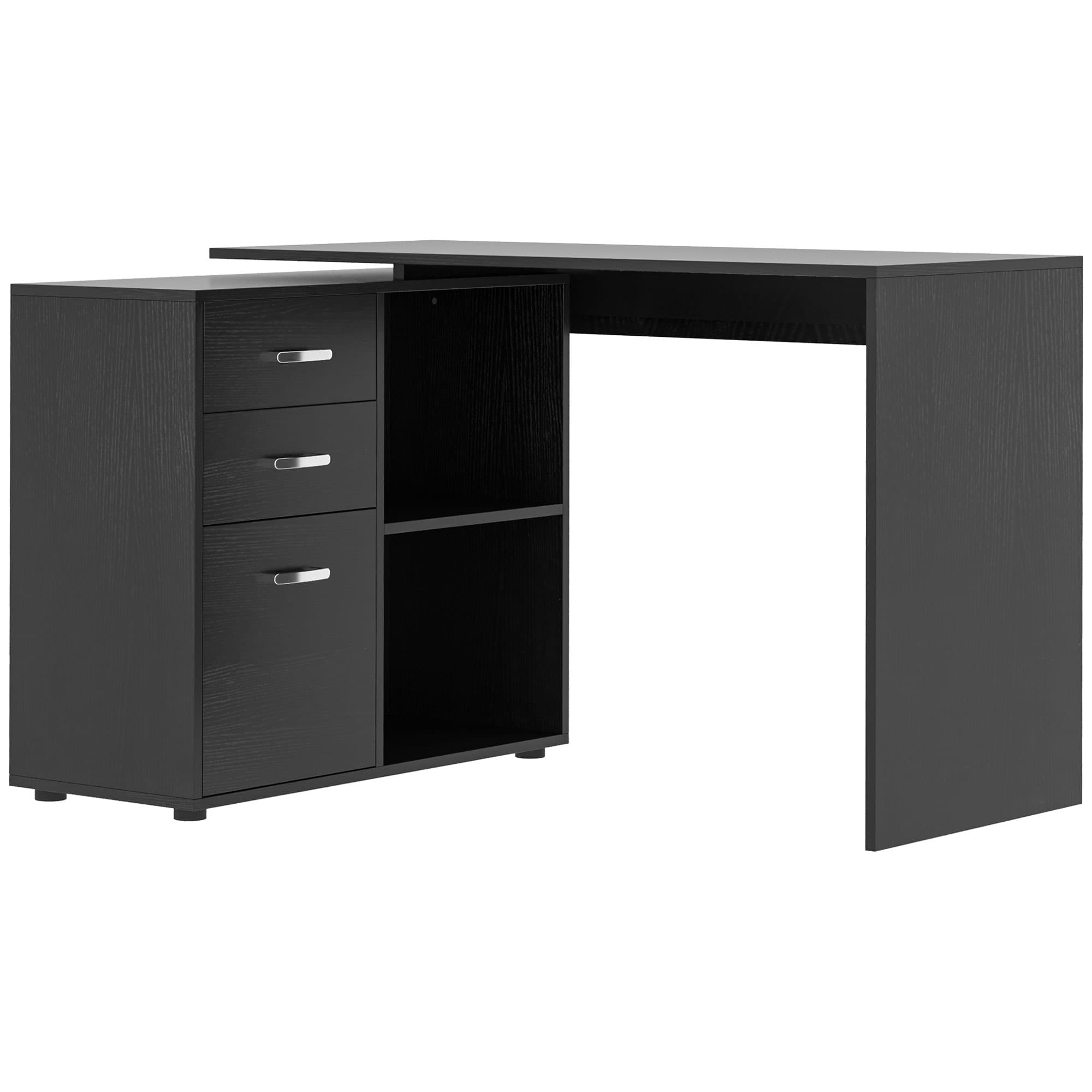 HOMCOM Computer Desk Table Workstation Home Office L Shape Drawer Shelf File Cabinet Black