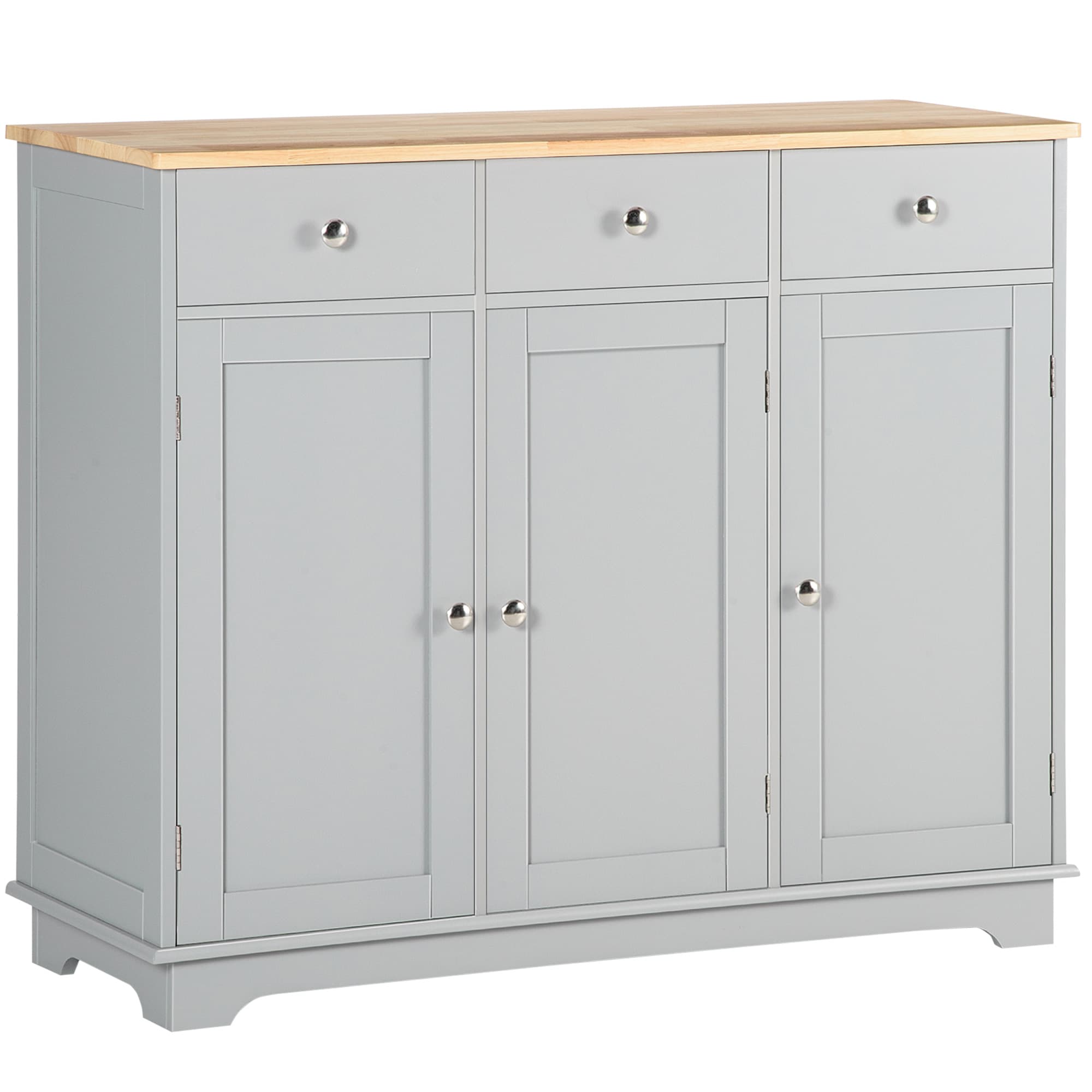 HOMCOM Sideboard with Rubberwood Top and Independent Storage Shelves - Grey