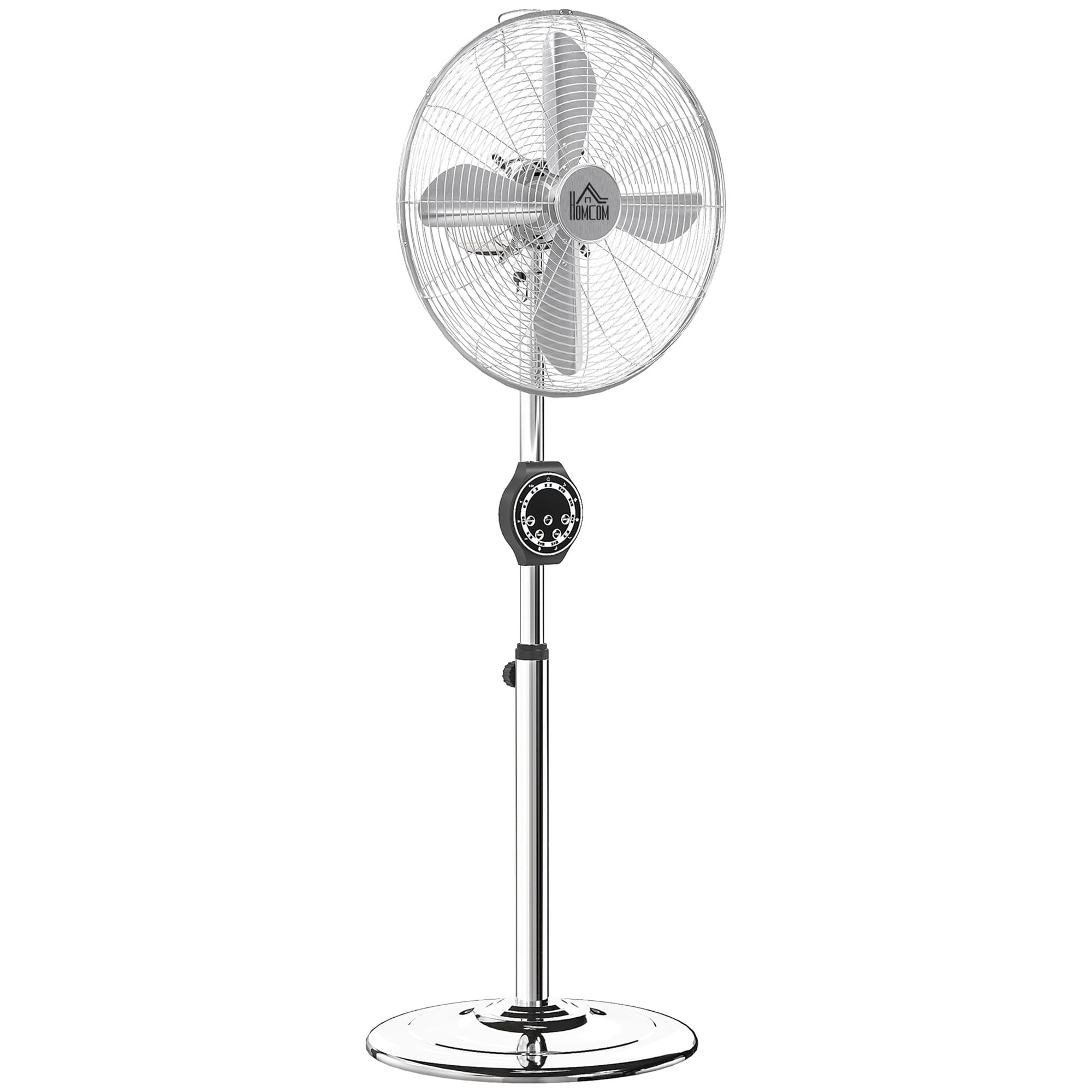 HOMCOM 18" Metal Pedestal Fan with Oscillating, Adjustable Height - Silver Tone