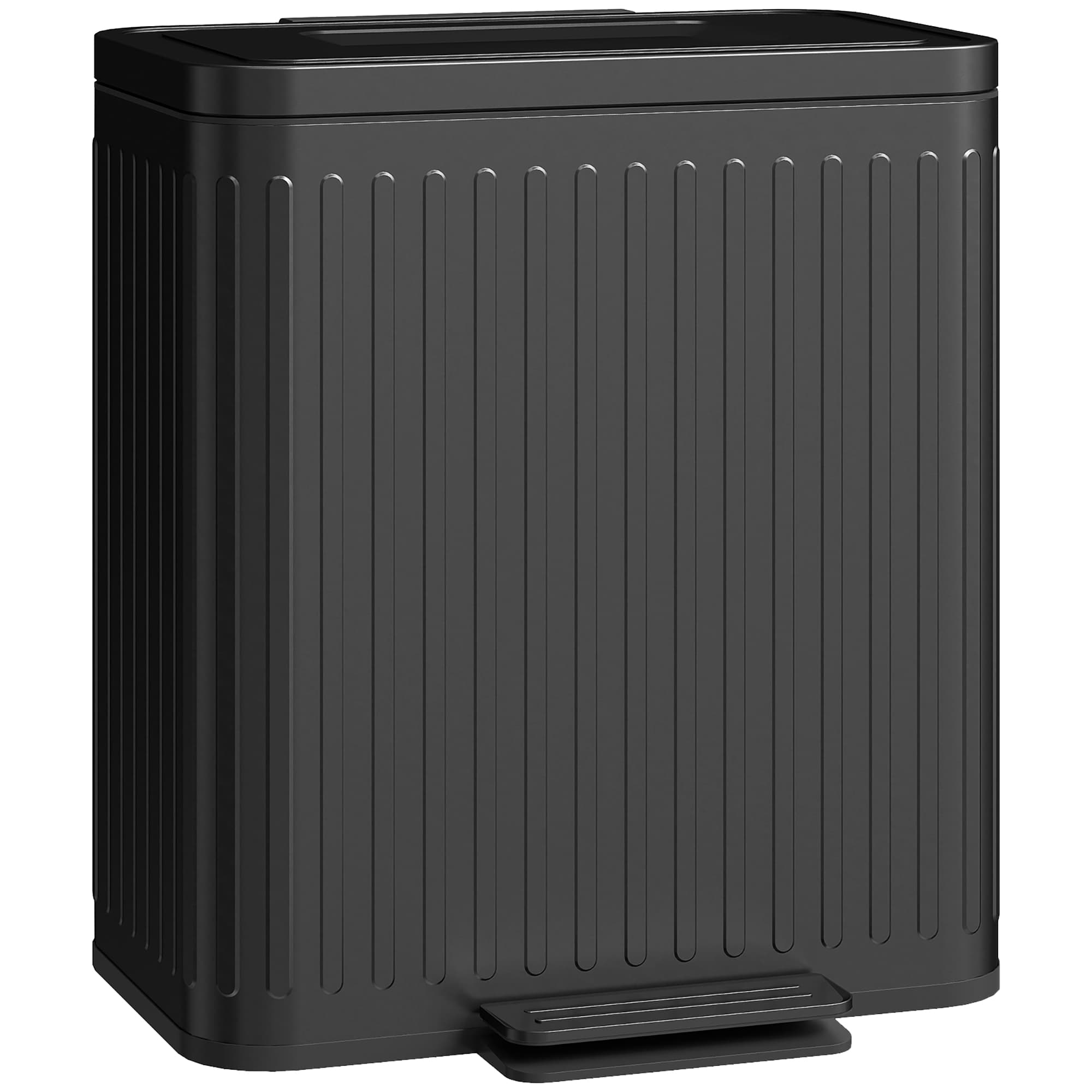 HOMCOM Dual Kitchen Bin, 2 x 20L Double Bin for Recycling and Waste, Fingerprint-proof Pedal Bin with Soft-Close Lid, Black | Aosom UK