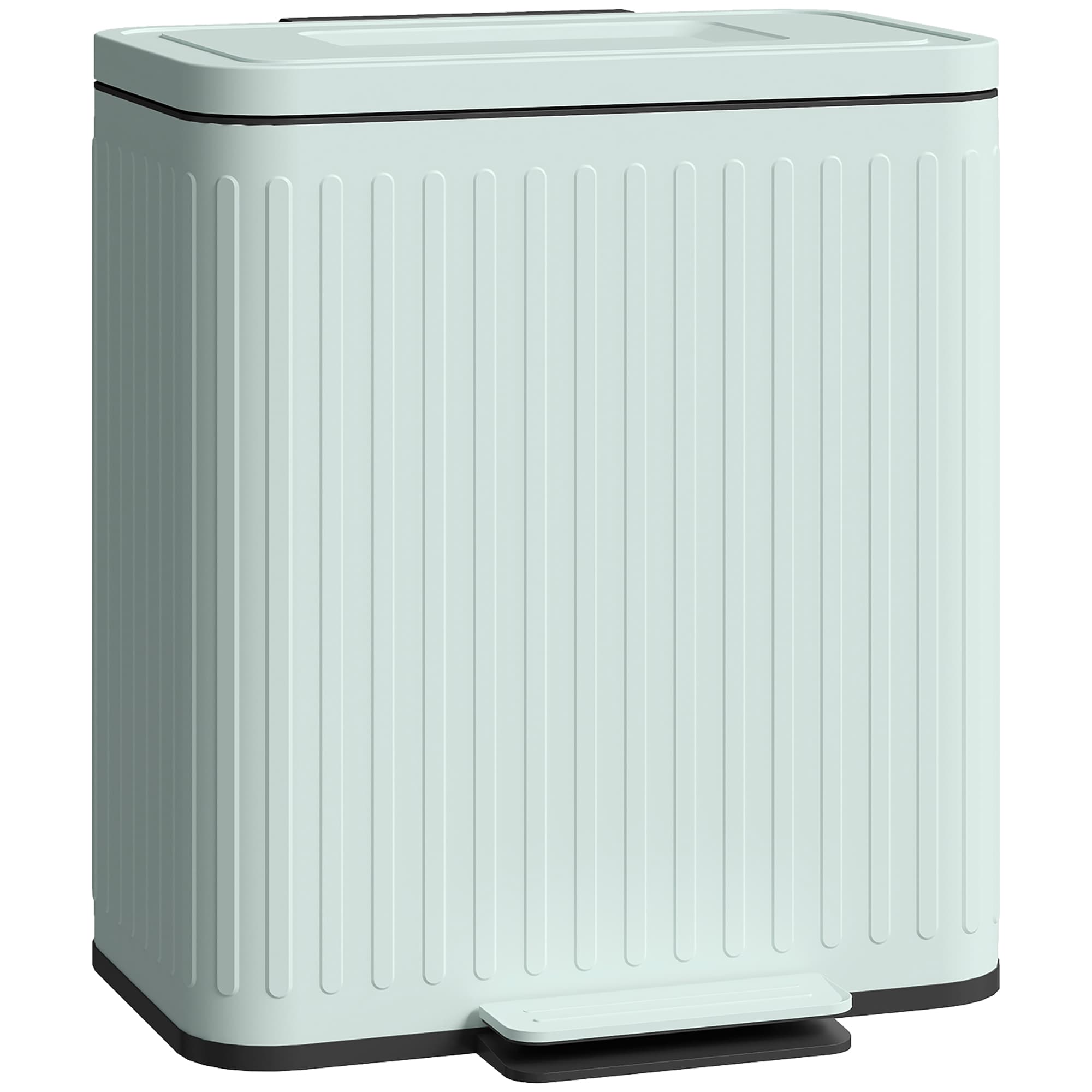 HOMCOM 2 x 20L Double Bin for Recycling and Waste, Fingerprint-proof Pedal Bin with Lid, Removable Inner Buckets, Light Green | Aosom UK