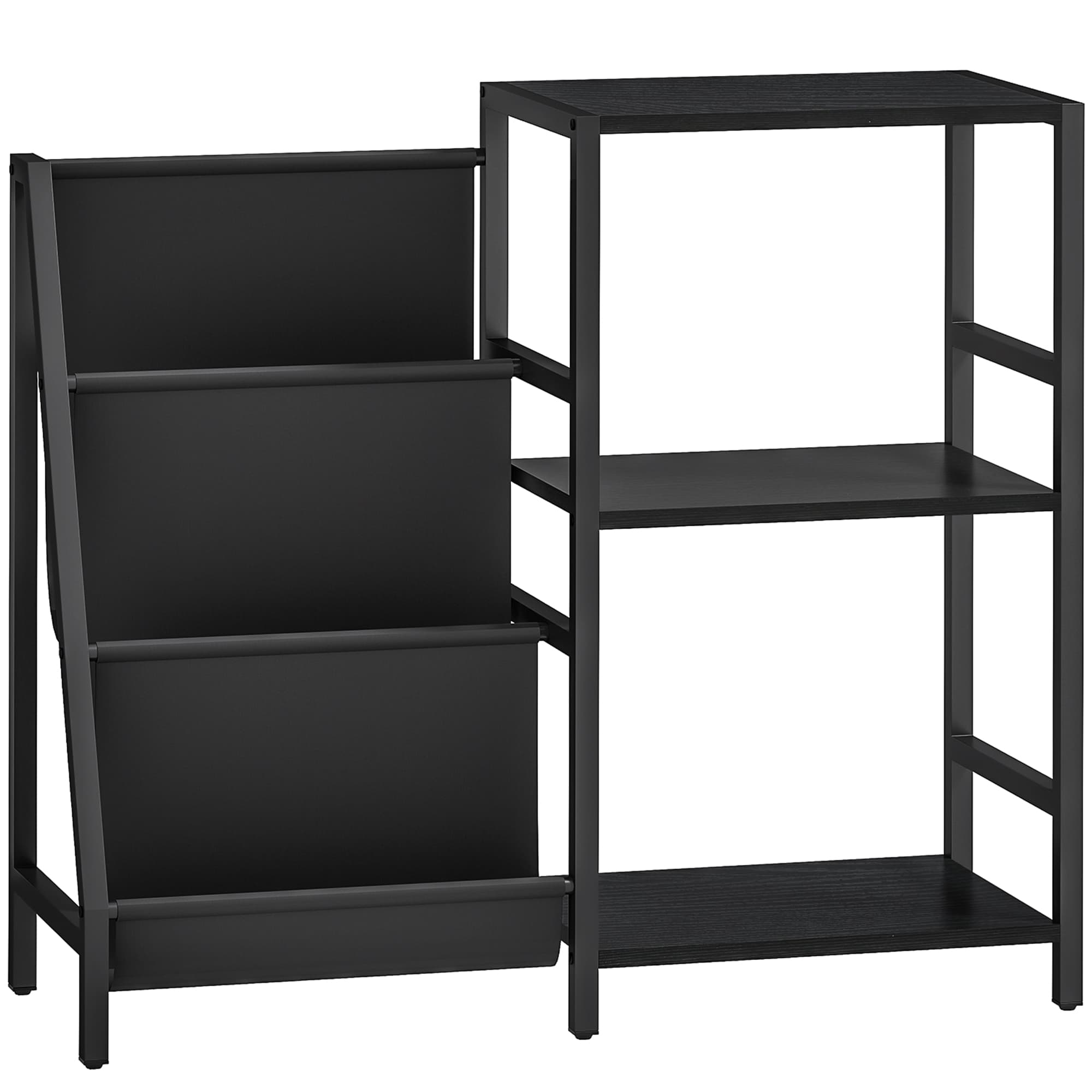 HOMCOM 3-Tier Record Player Stand, End Table for Living Room, Bedroom - Black Wood Effect