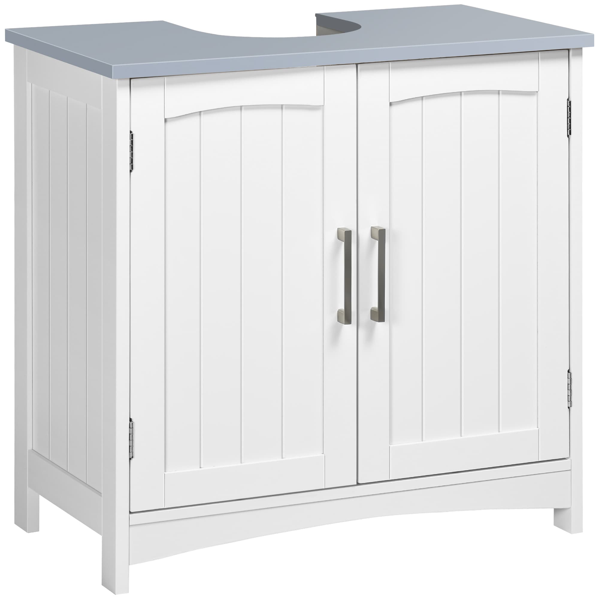 kleankin Compact Vanity Unit: Double-Door Undersink Cabinet with Adjustable Shelves, Pedestal Style for Bathroom Storage, White | Aosom UK