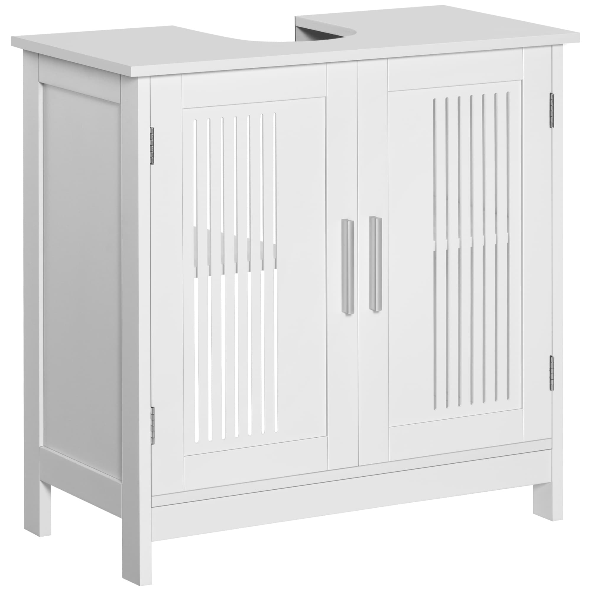 Kleankin Under Sink Cabinet with Double Doors, Modern Bathroom Vanity Unit, Pedestal Design, Adjustable Shelf Storage, White | Aosom UK