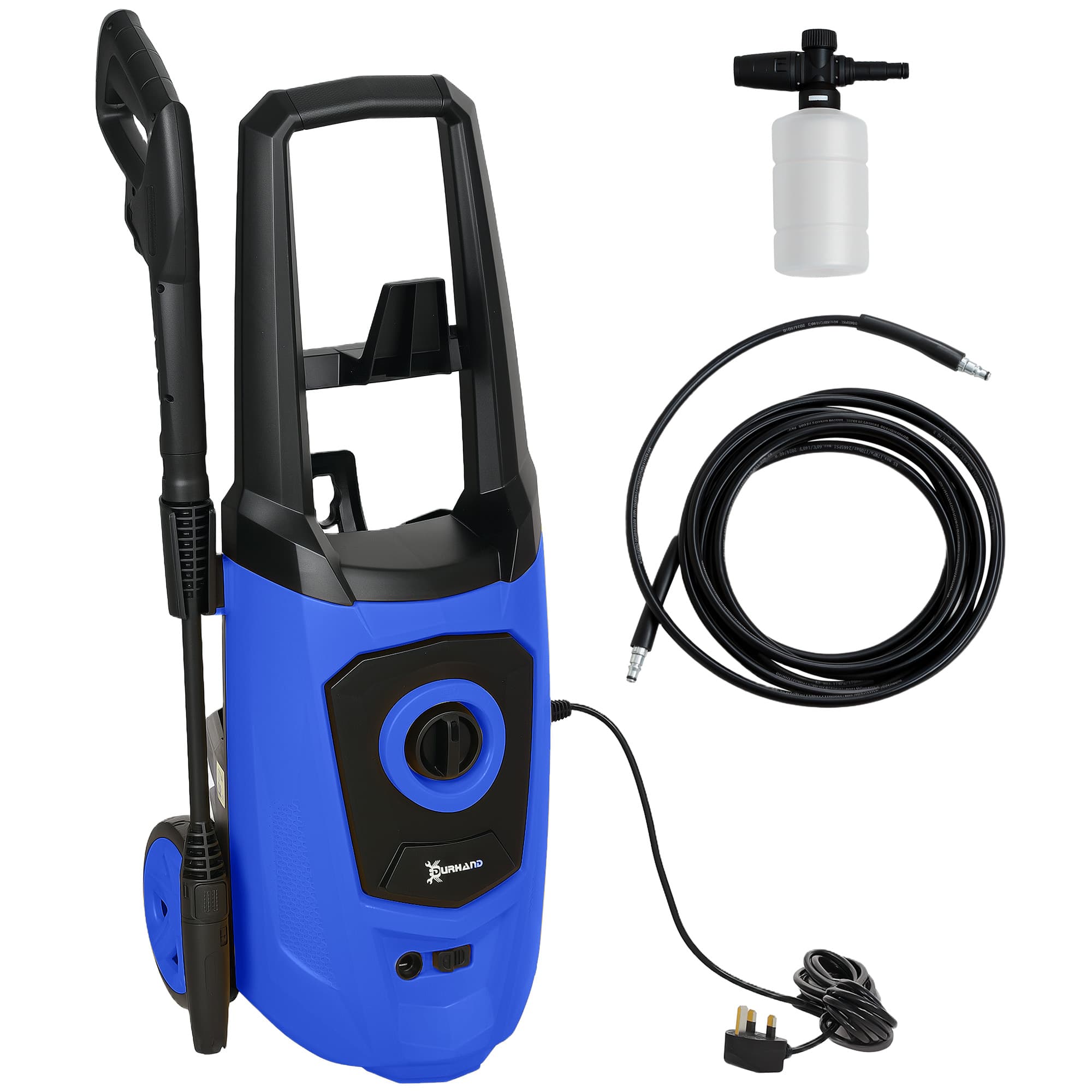 DURHAND 150 Bar Portable Pressure Washer, High - Performance, 1800W, 510 L/h Flow, Blue, Ideal for Car, Patio & Garden Cleaning | Aosom UK
