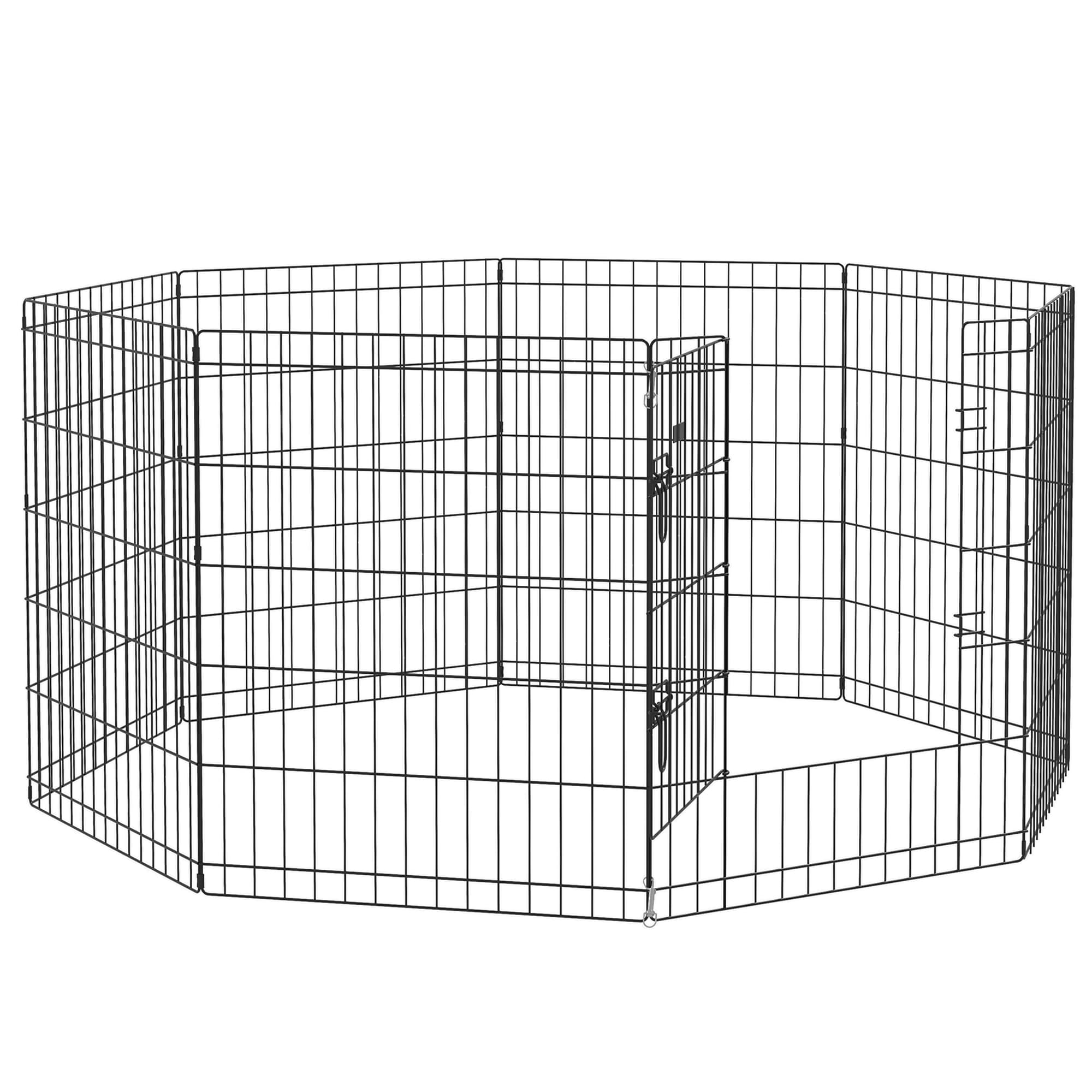 PawHut 8 Panel DIY Dog Pen with Door for Dogs, Small Animals, Indoor/Outdoor Use, 61cm High | Aosom UK