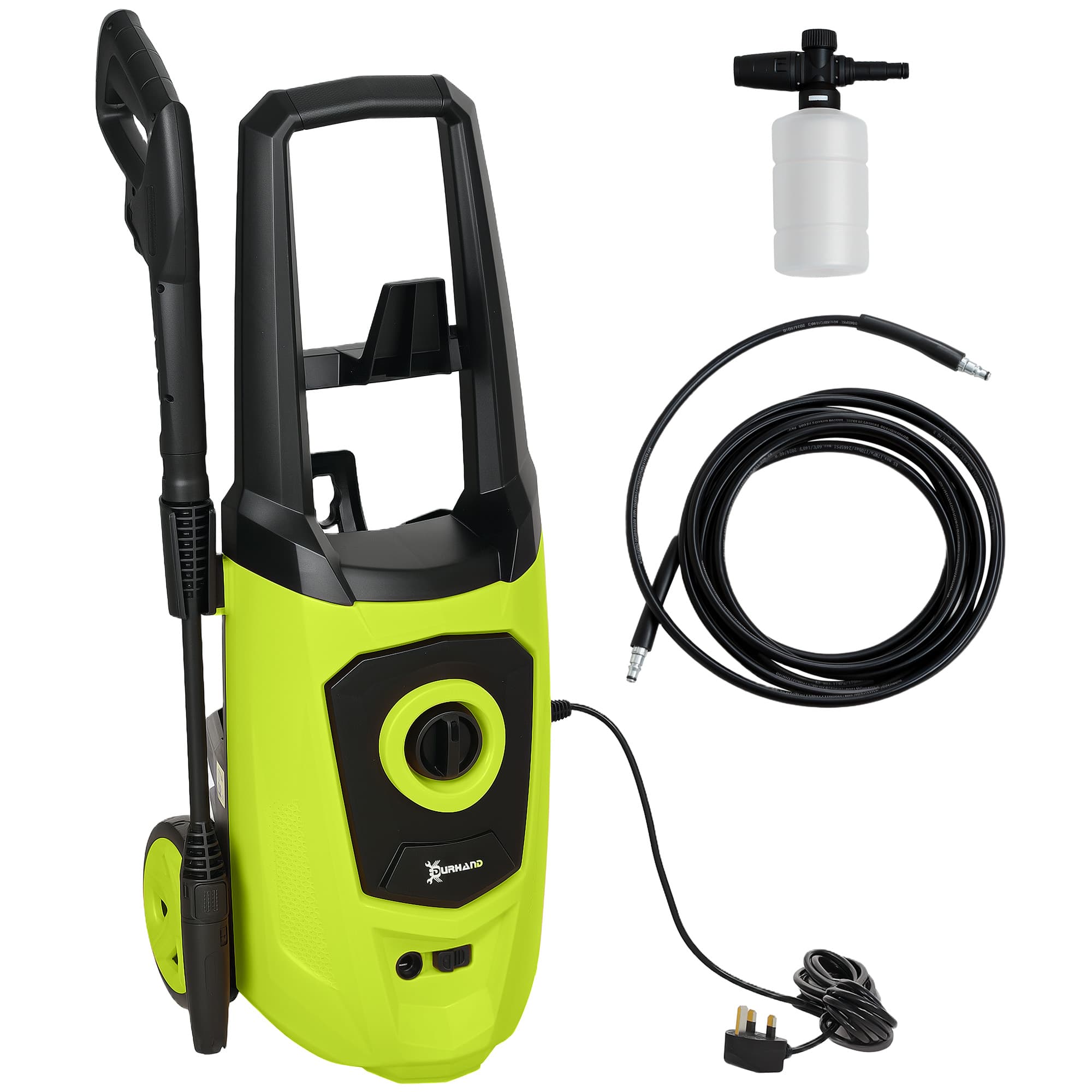 DURHAND 1800W High Pressure Washer, 150 Bar Pressure, 510 L/h Flow, High-Performance Portable Power Washer Jet Wash Cleaner for Garden, Car, Green