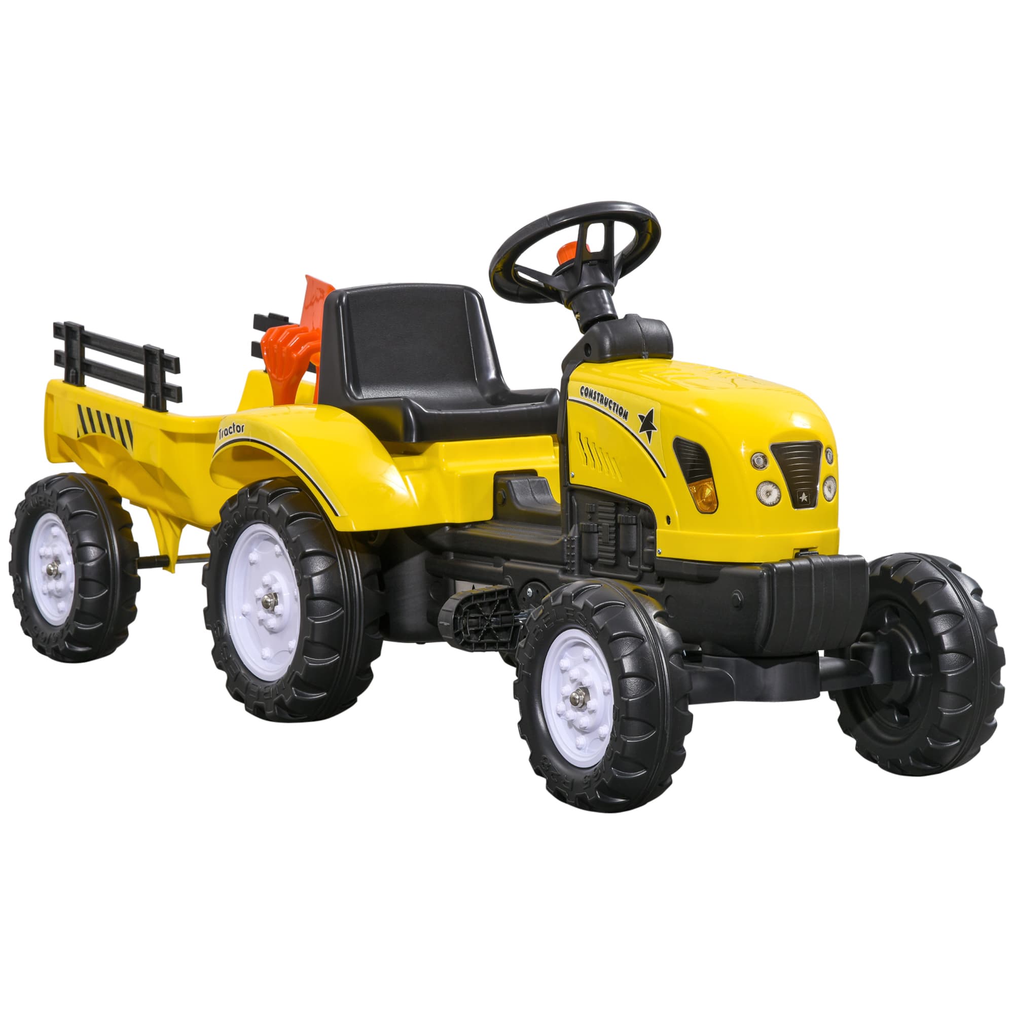 HOMCOM Pedal Go Kart Ride on Tractor w/ Shovel & Rake Four Wheels Child Toy