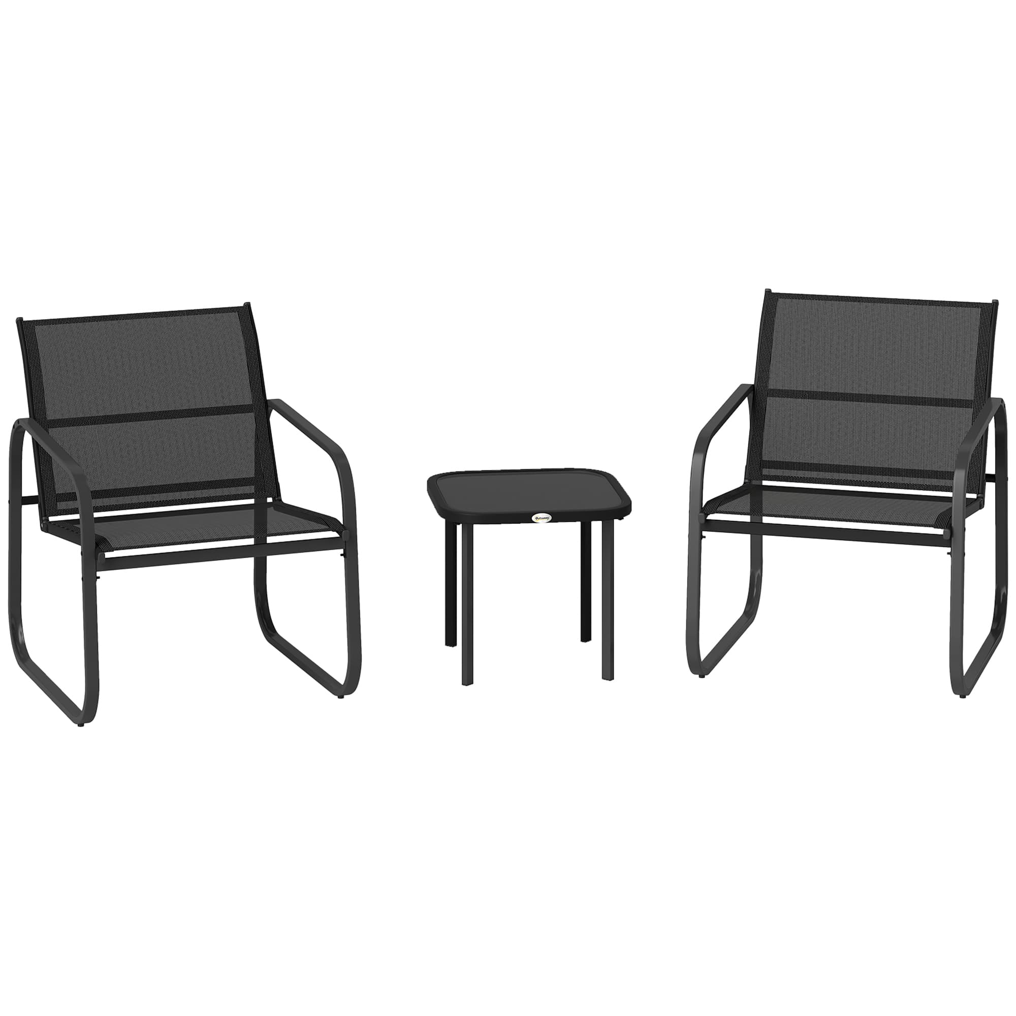 Outsunny 3pcs Garden Table and Chairs Set, Outdoor Furniture Set with Steel Frames & Texteline for Porches, Balcony, Black | Aosom UK