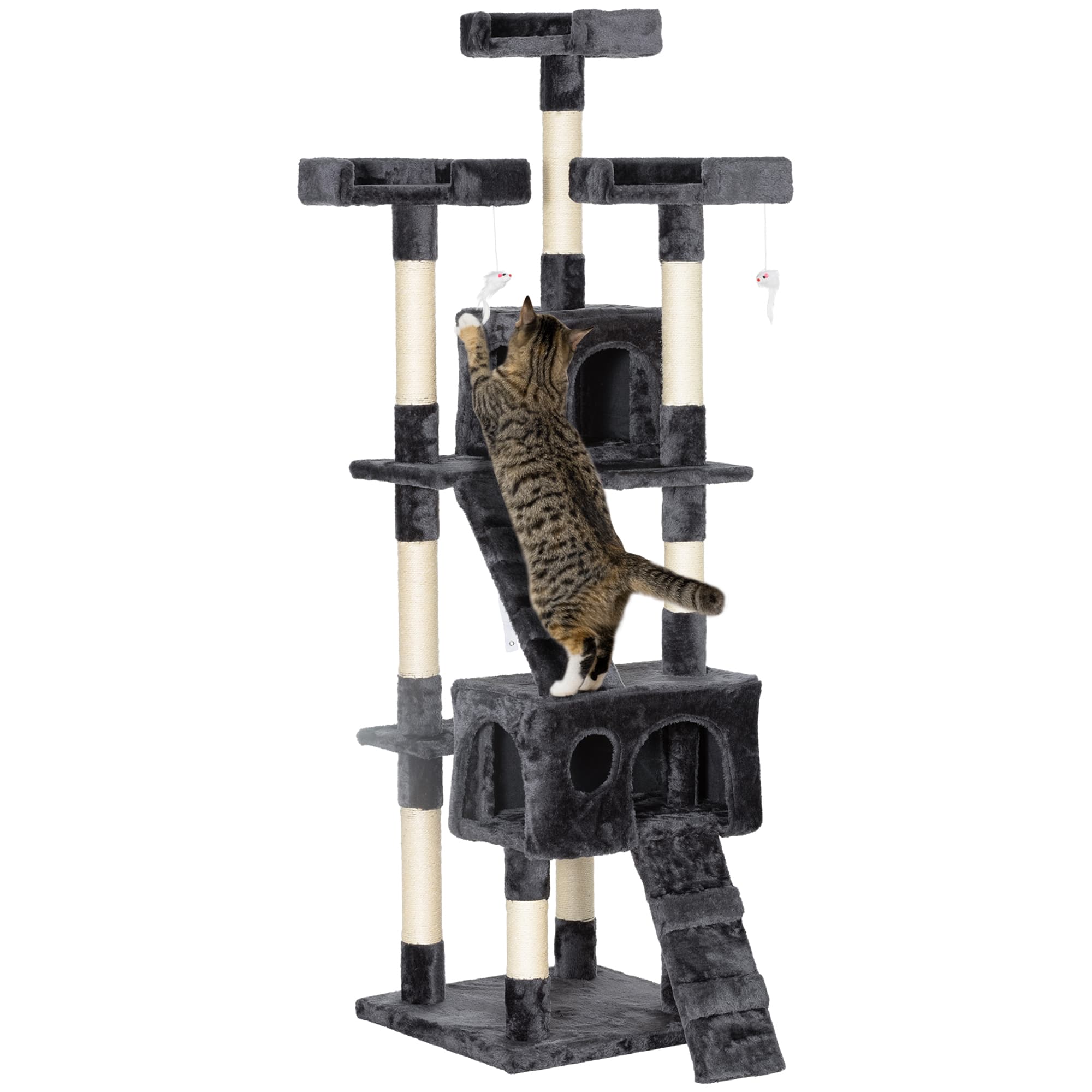 PawHut Cat Tree for Indoor Cats Kitten Kitty Scratching Scratcher Post Climbing Tower Activity Centre House Grey | Aosom UK
