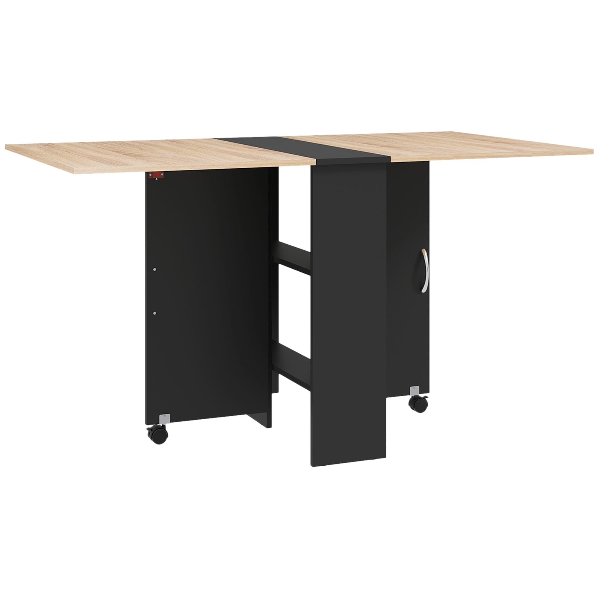 HOMCOM Folding Dining Table with Drop Leaf, 2 Tier Shelves and Rolling Casters, Small Space Table, Oak | Aosom UK