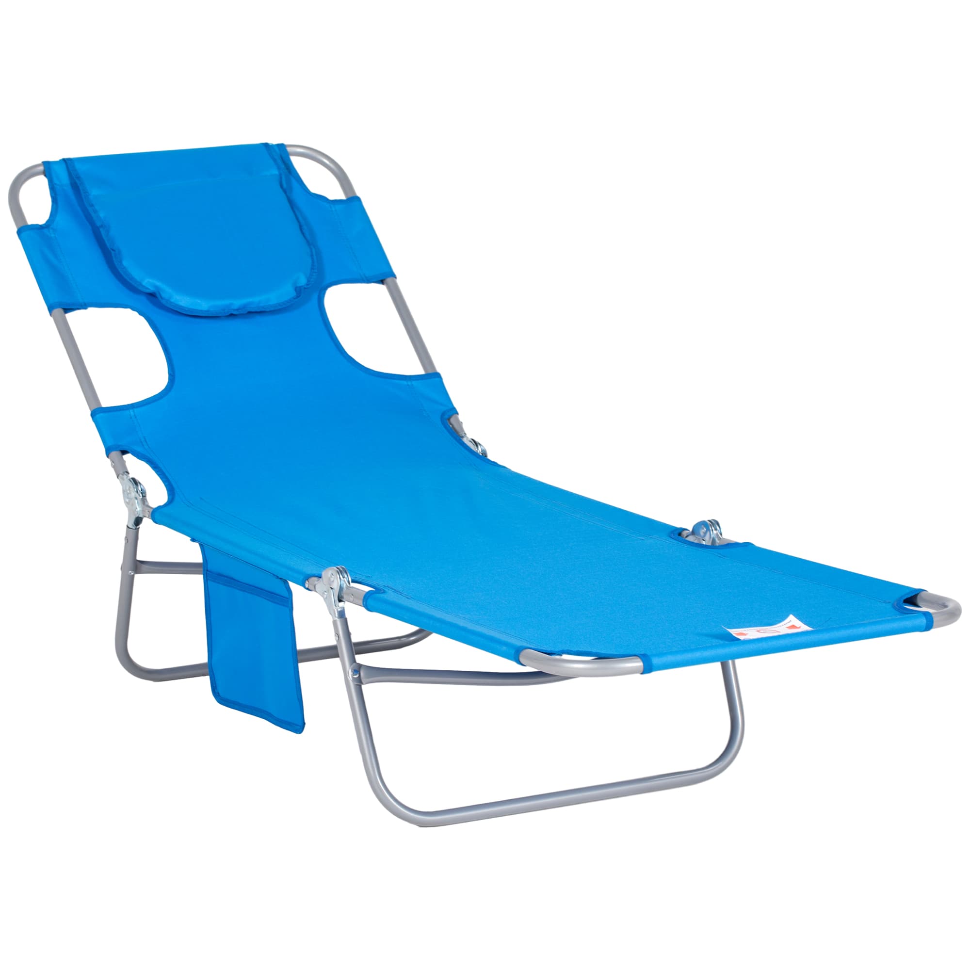 Outsunny Beach Chaise Lounge: Portable with Face Cavity, 5-Position Adjustable Backrest, Azure Blue | Aosom UK