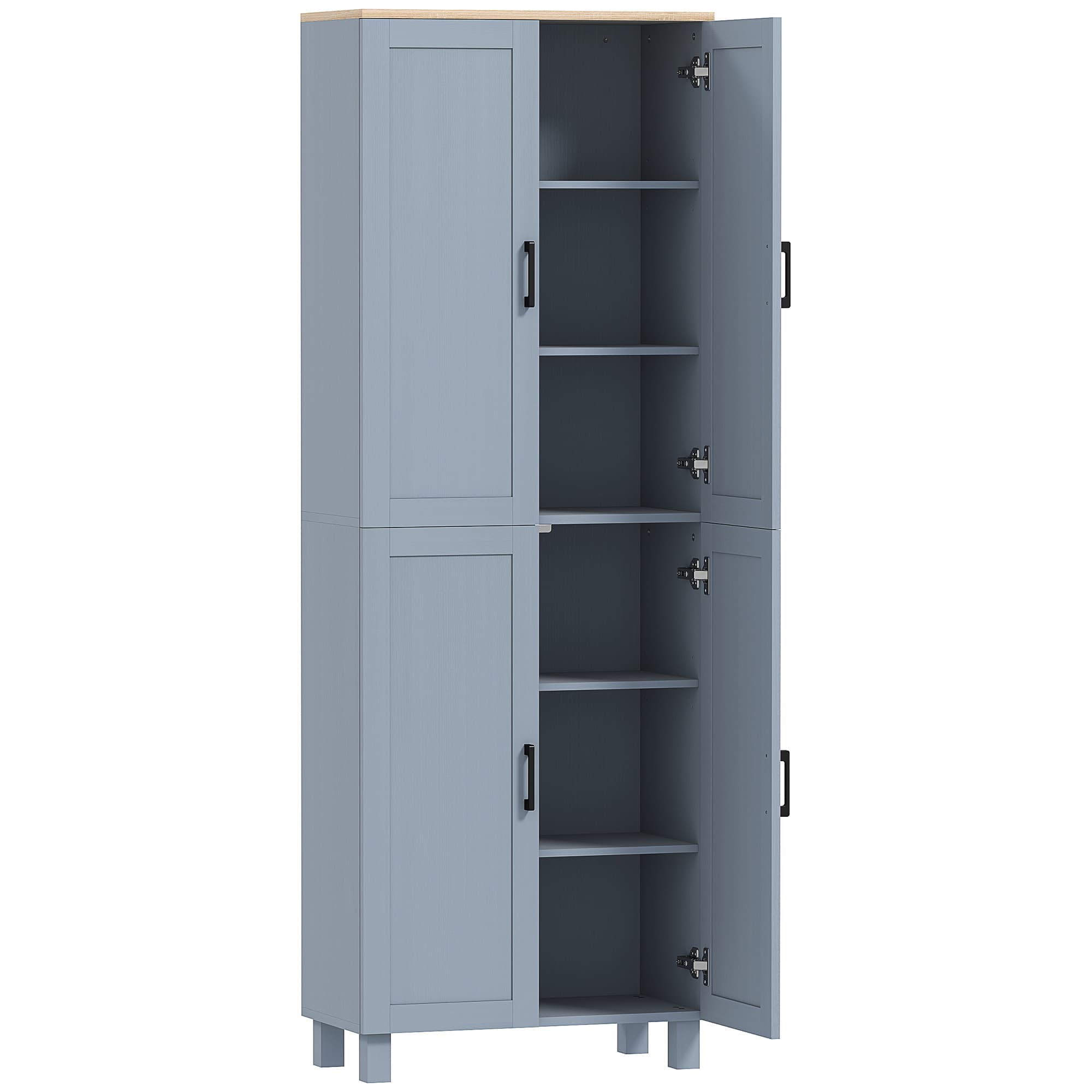 HOMCOM Freestanding Kitchen Cupboard, 4-Door Storage Cabinet with Adjustable Shelves, Modern Kitchen Pantry for Dining Room, 170cm, Grey Wood Effect