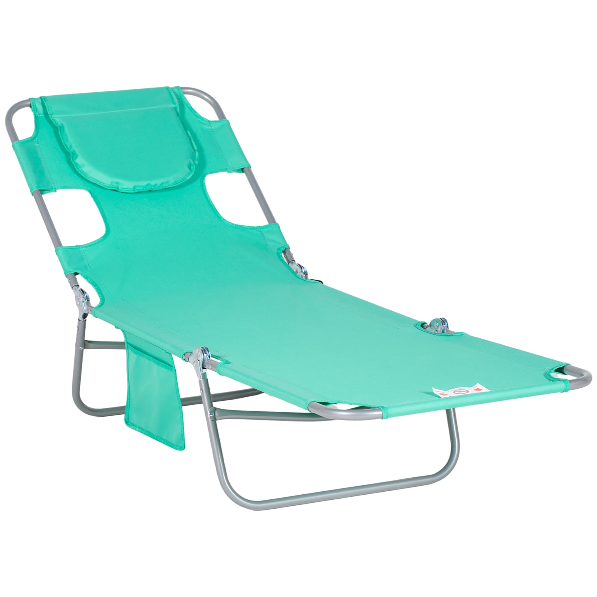 Outsunny Beach Chaise Lounge with Face Cavity & Arm Slots, Portable Sun Lounger, Reclining Lounge Chair for Patio Garden Beach Pool, Green | Aosom UK