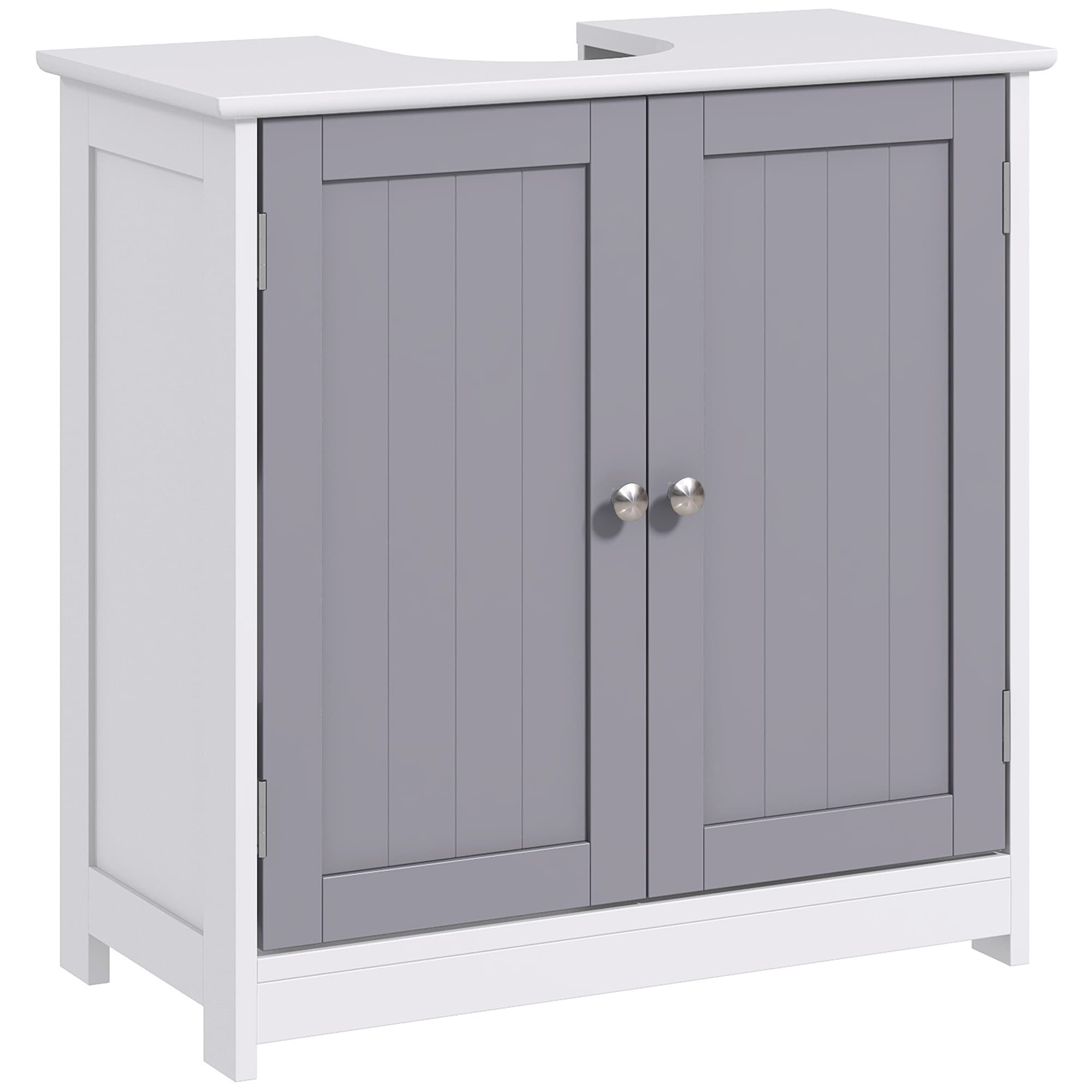 kleankin Vanity Vault: Under-Sink Storage Solution with Adjustable Shelf, Handles, and Drain Hole, White & Grey | Aosom UK