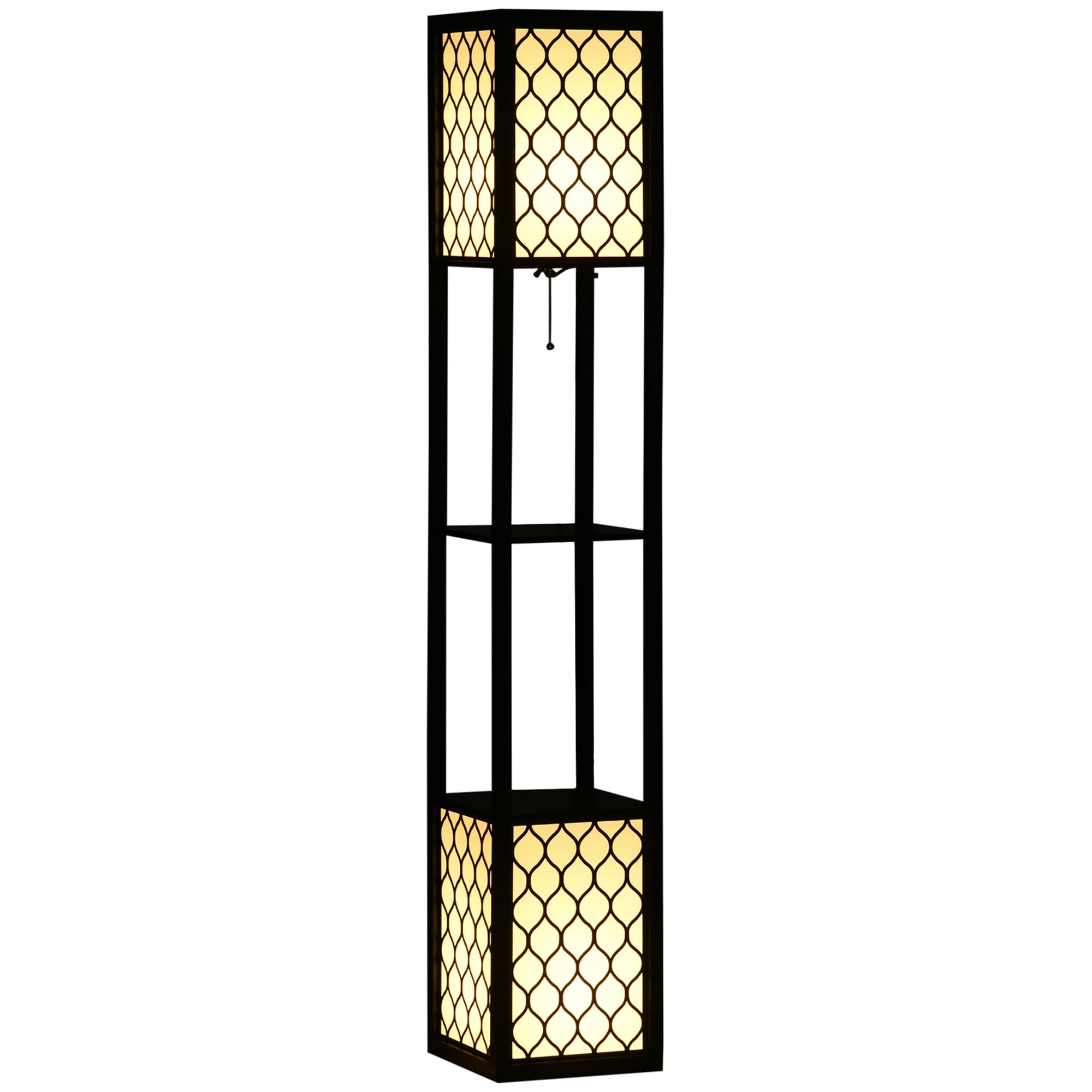 HOMCOM Floor Lamp w/ Shelves, Dual Light, Modern Tall Standing Lamps for Living Room, Bedroom, w/ Pull Chain Switch (Bulb not Included) | Aosom UK