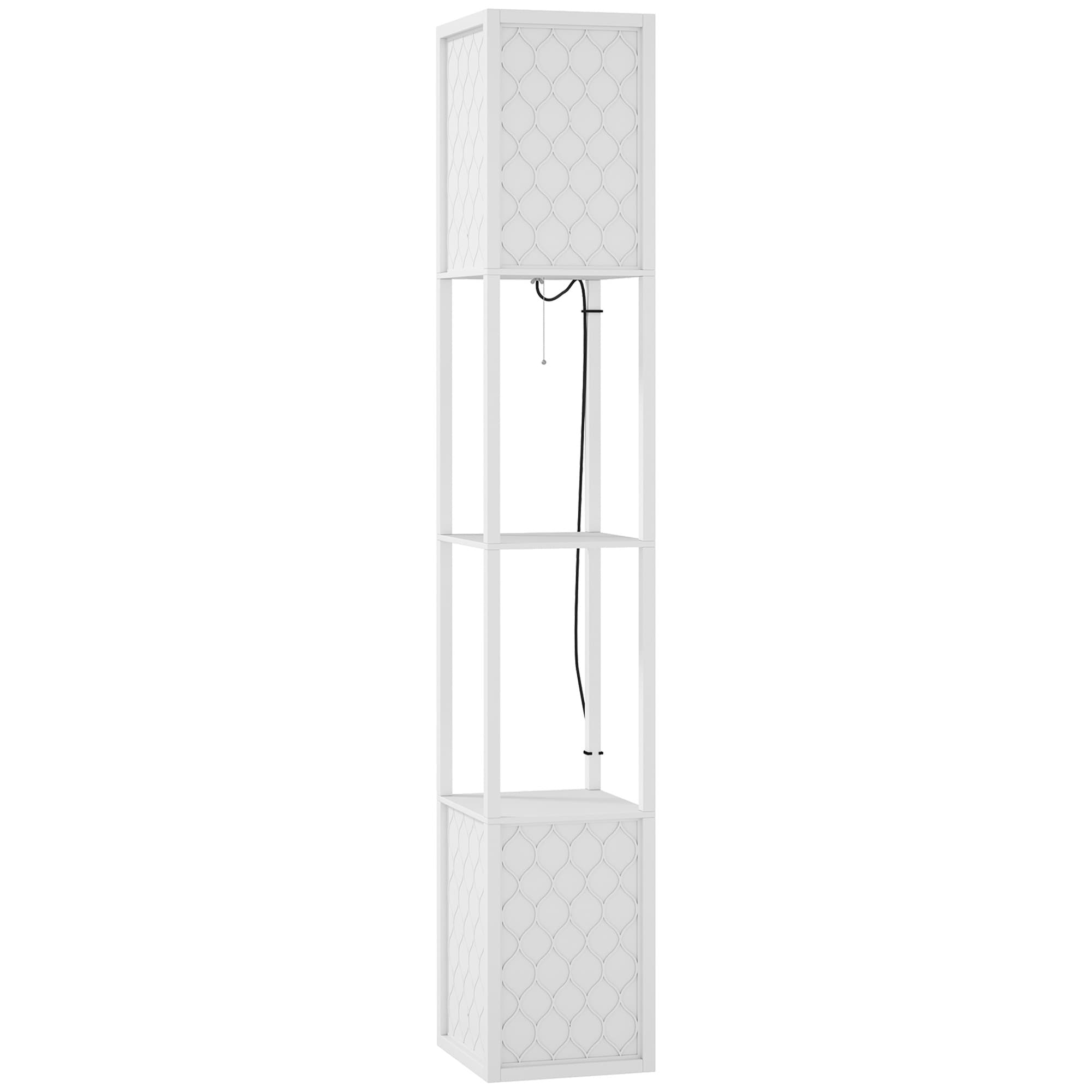 HOMCOM Floor Lamp with Shelves, Dual Light, Modern Tall Standing Lamps, with Pull Chain Switch (Bulb not Included), White | Aosom UK